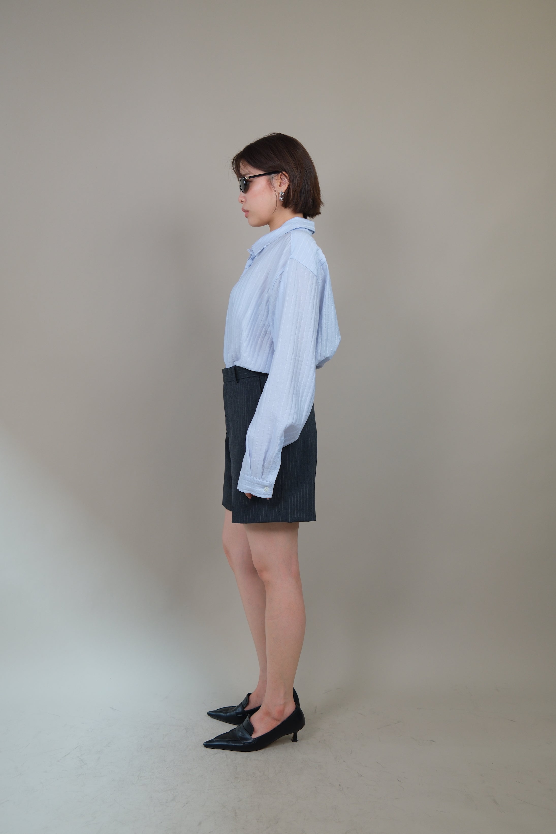 silky striped tie collar shirt