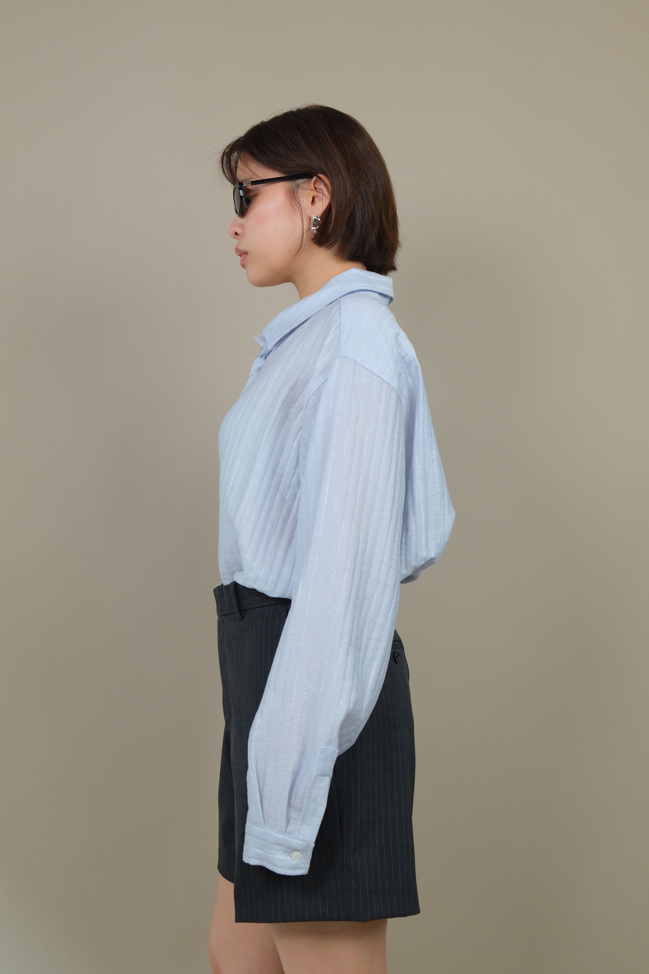 silky striped tie collar shirt