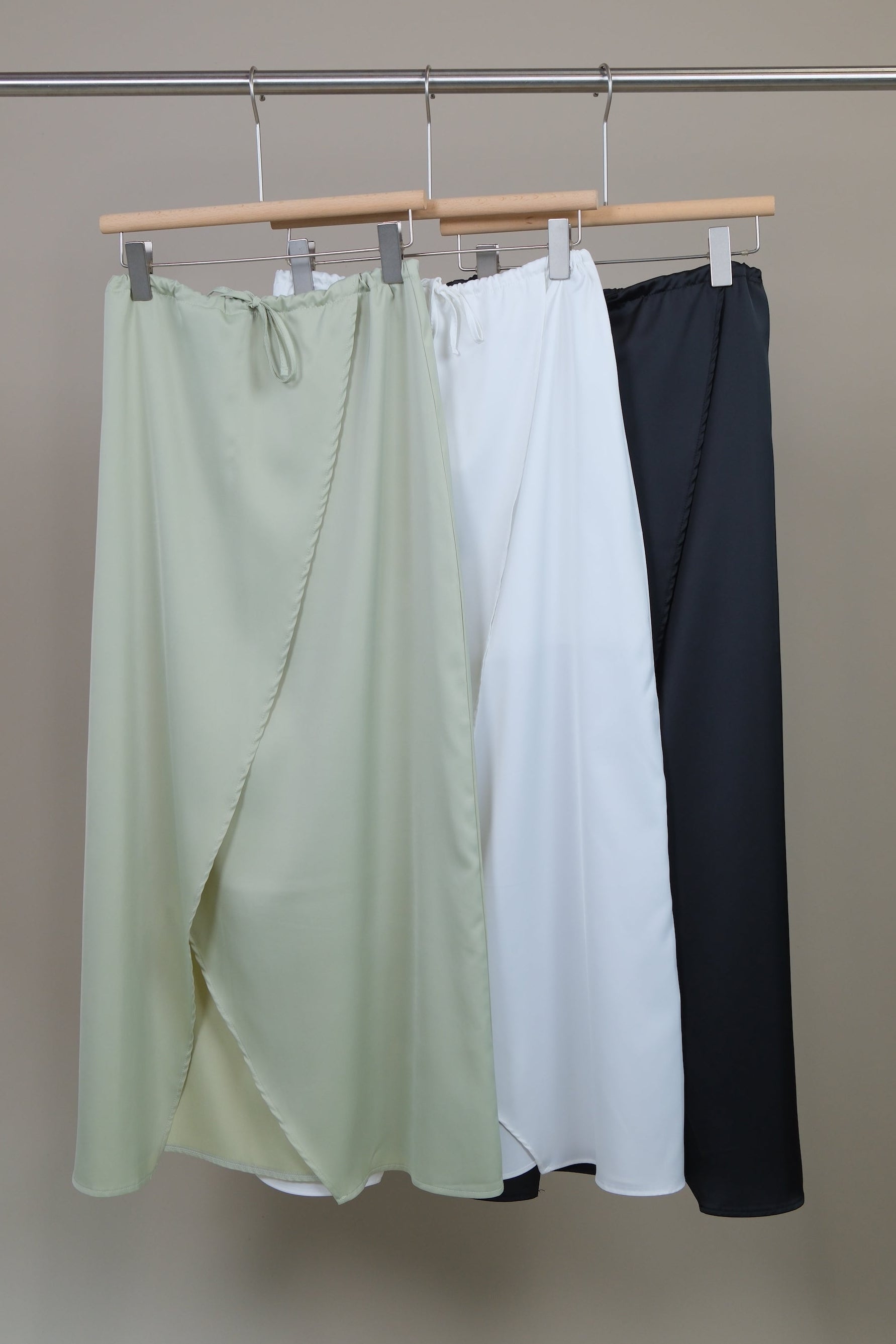 wrap silky maxi skirt