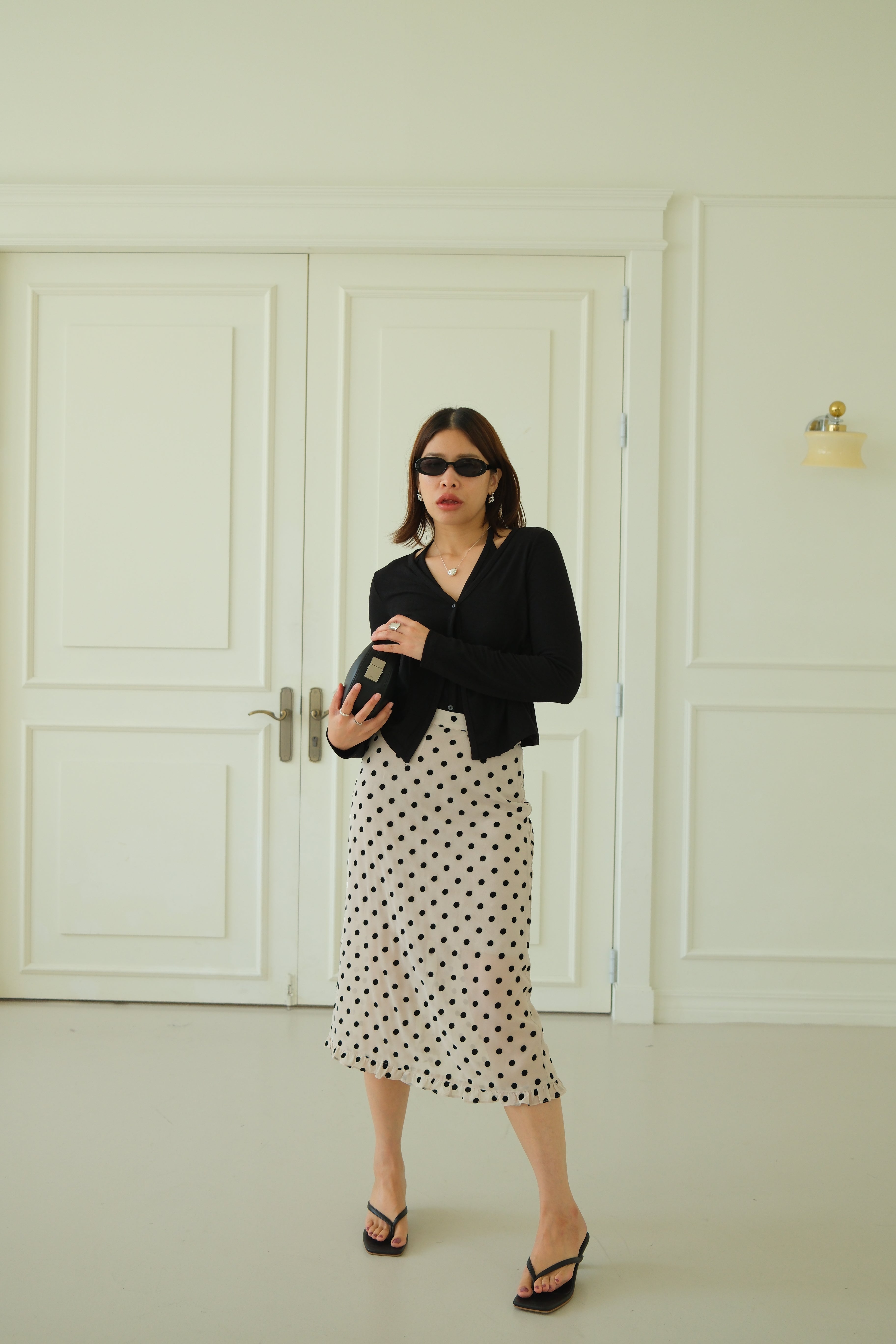 velvet polka dots frill edge sheer skirt