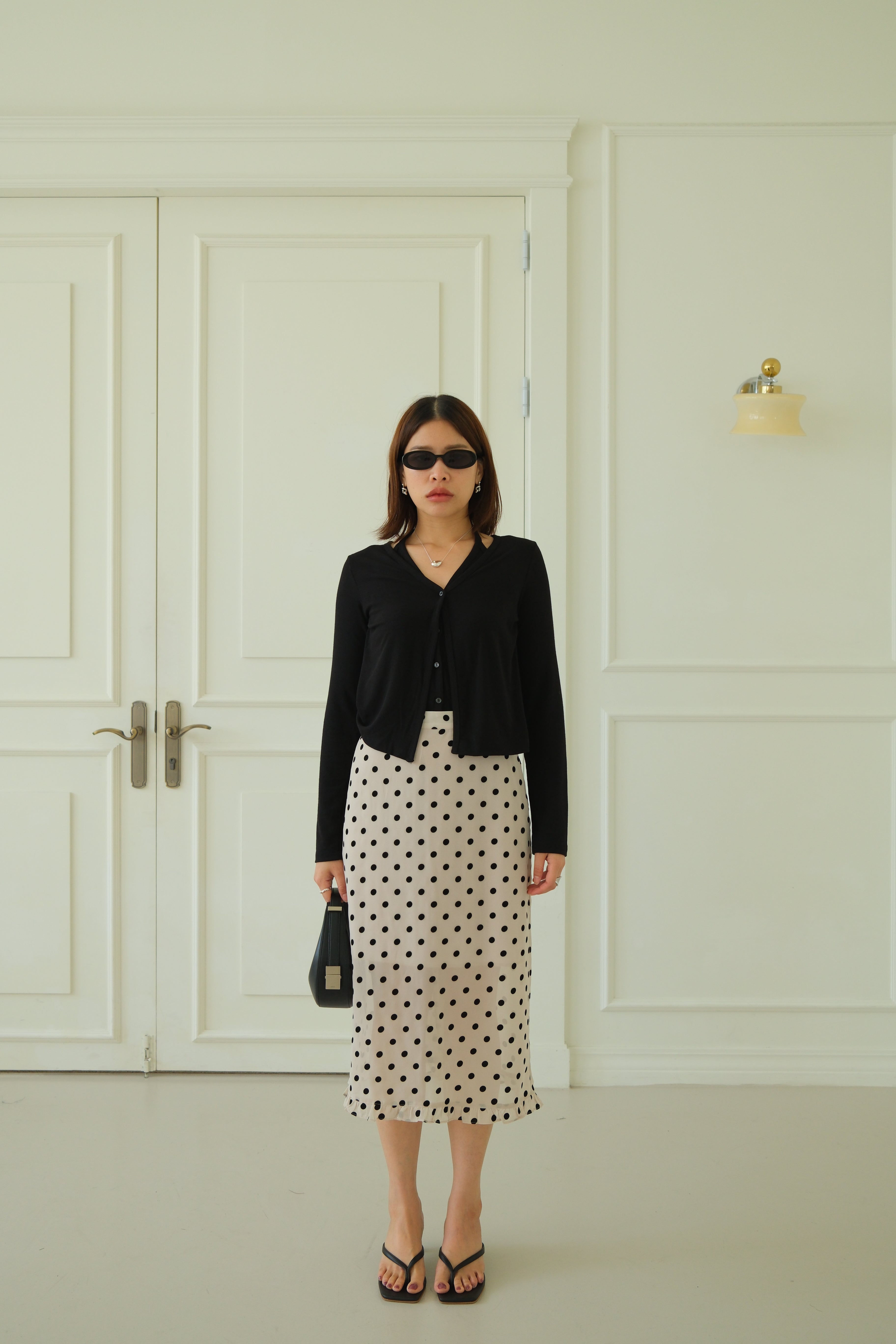velvet polka dots frill edge sheer skirt