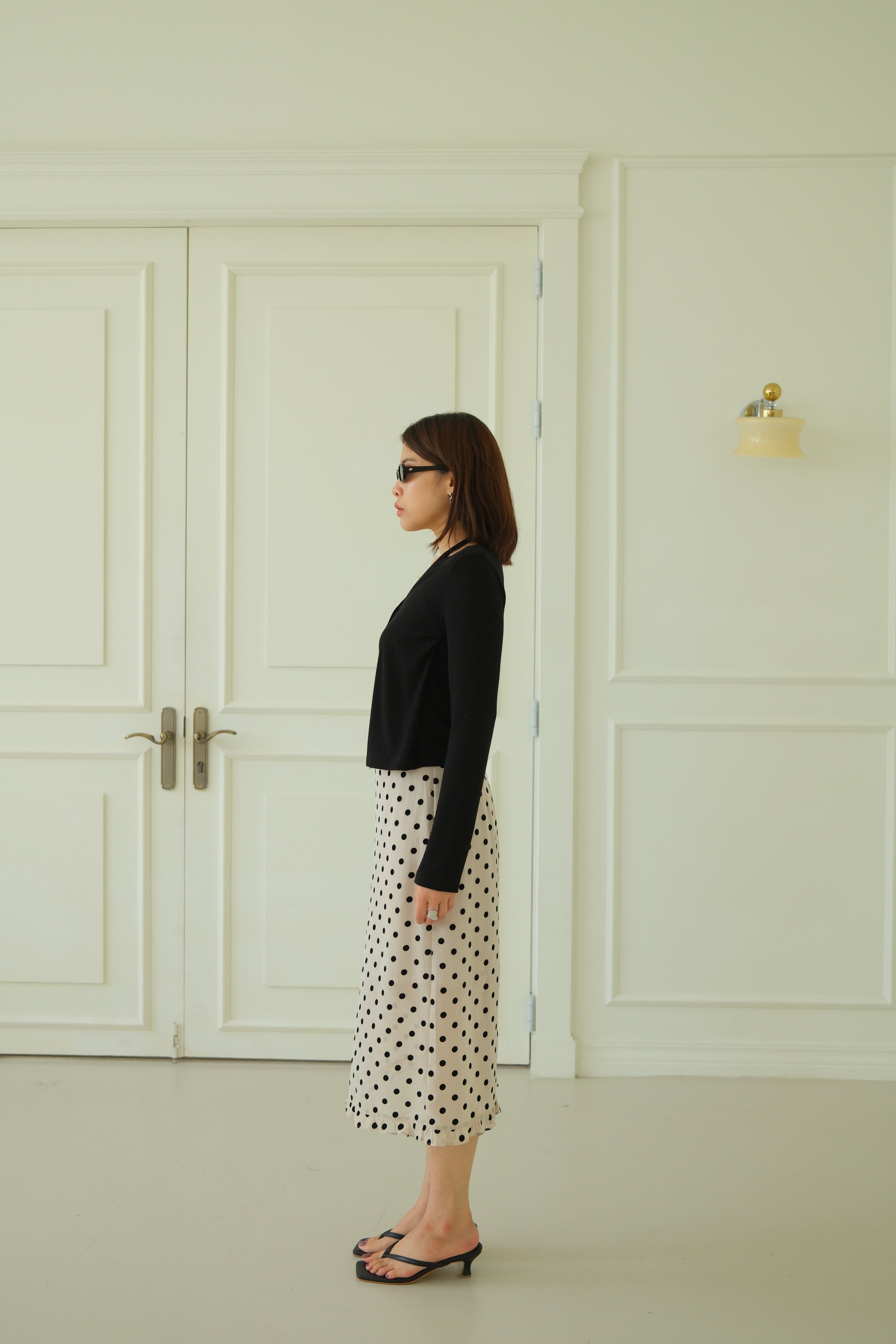 velvet polka dots frill edge sheer skirt