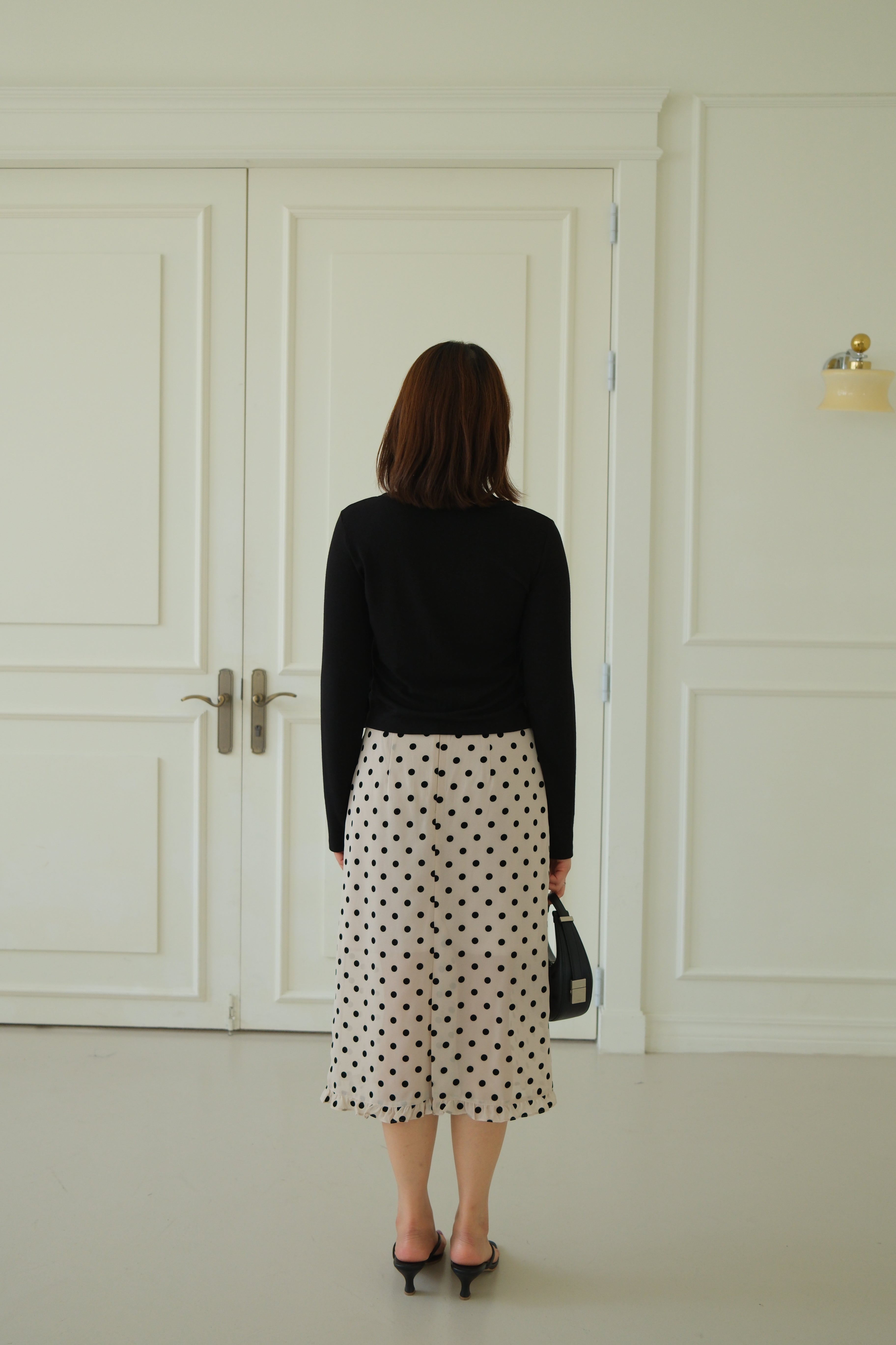 velvet polka dots frill edge sheer skirt