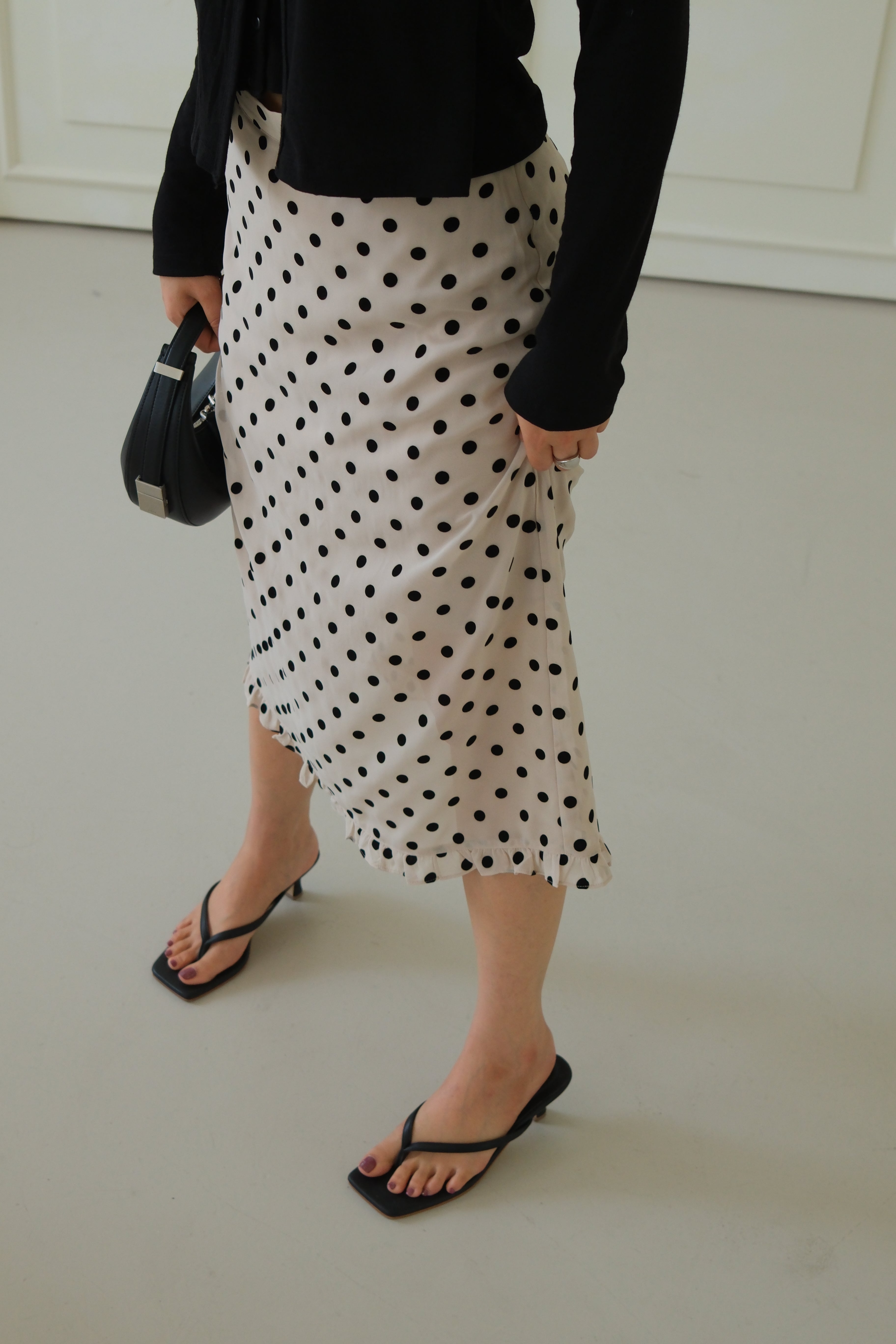 velvet polka dots frill edge sheer skirt