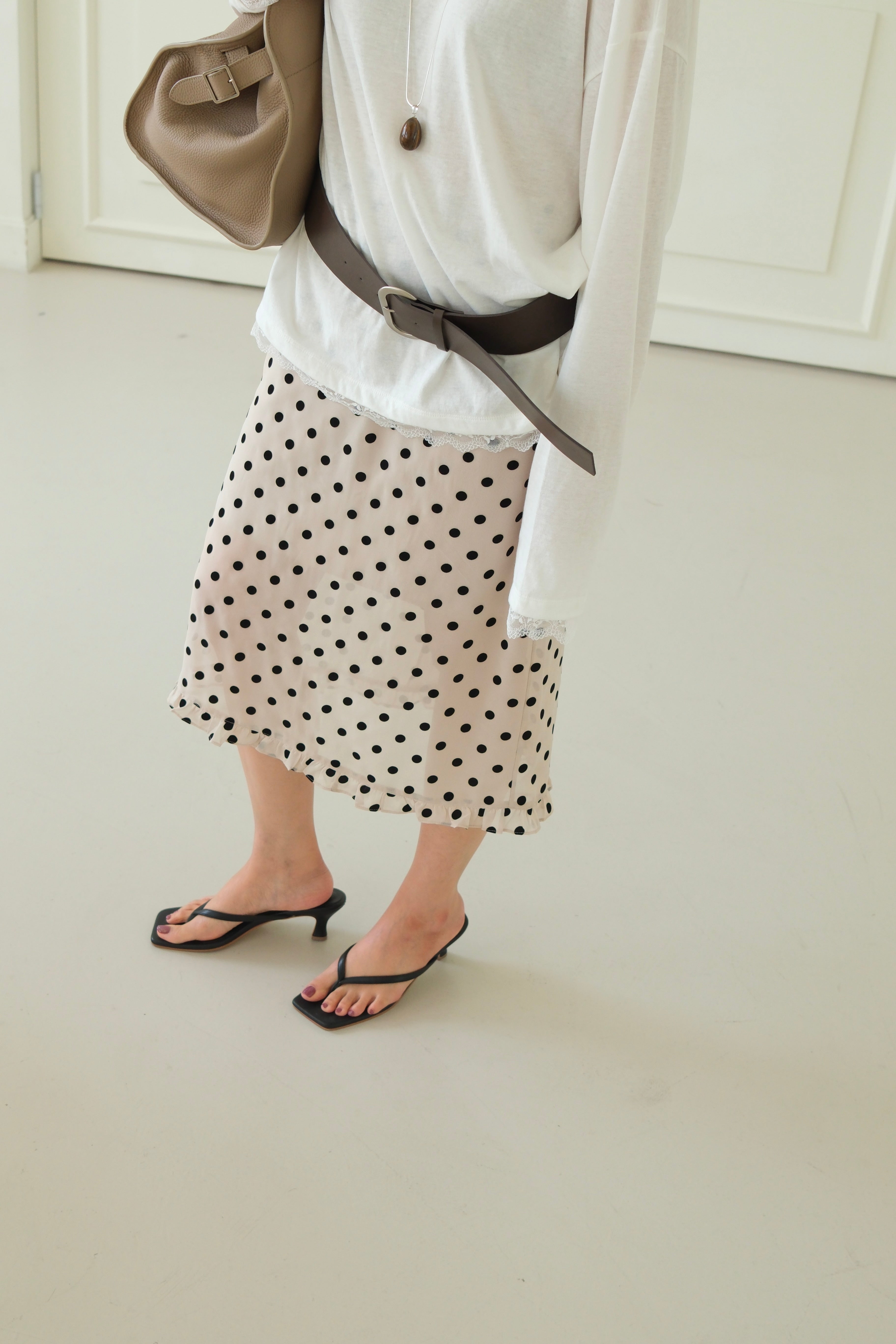 velvet polka dots frill edge sheer skirt