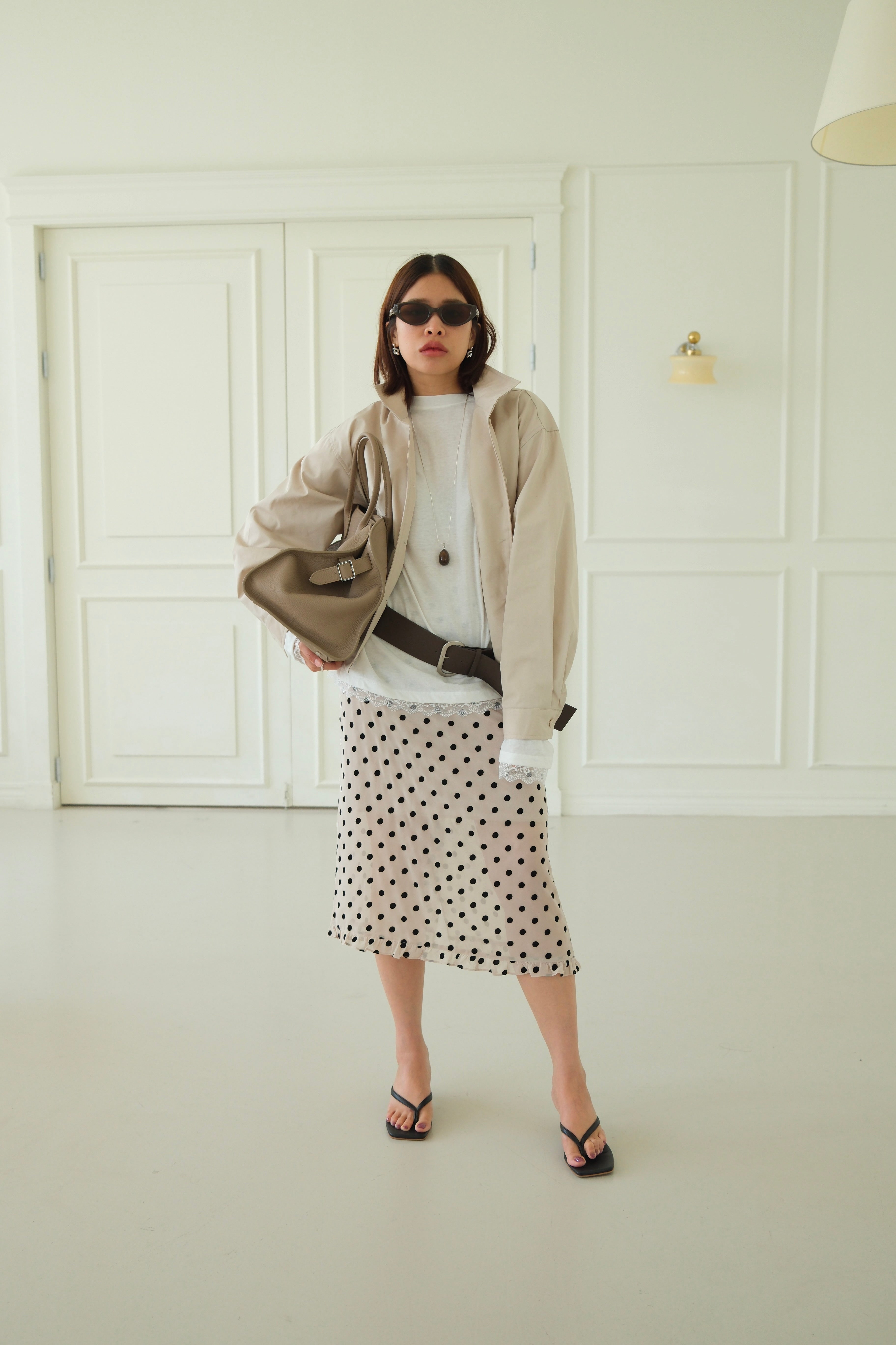 velvet polka dots frill edge sheer skirt