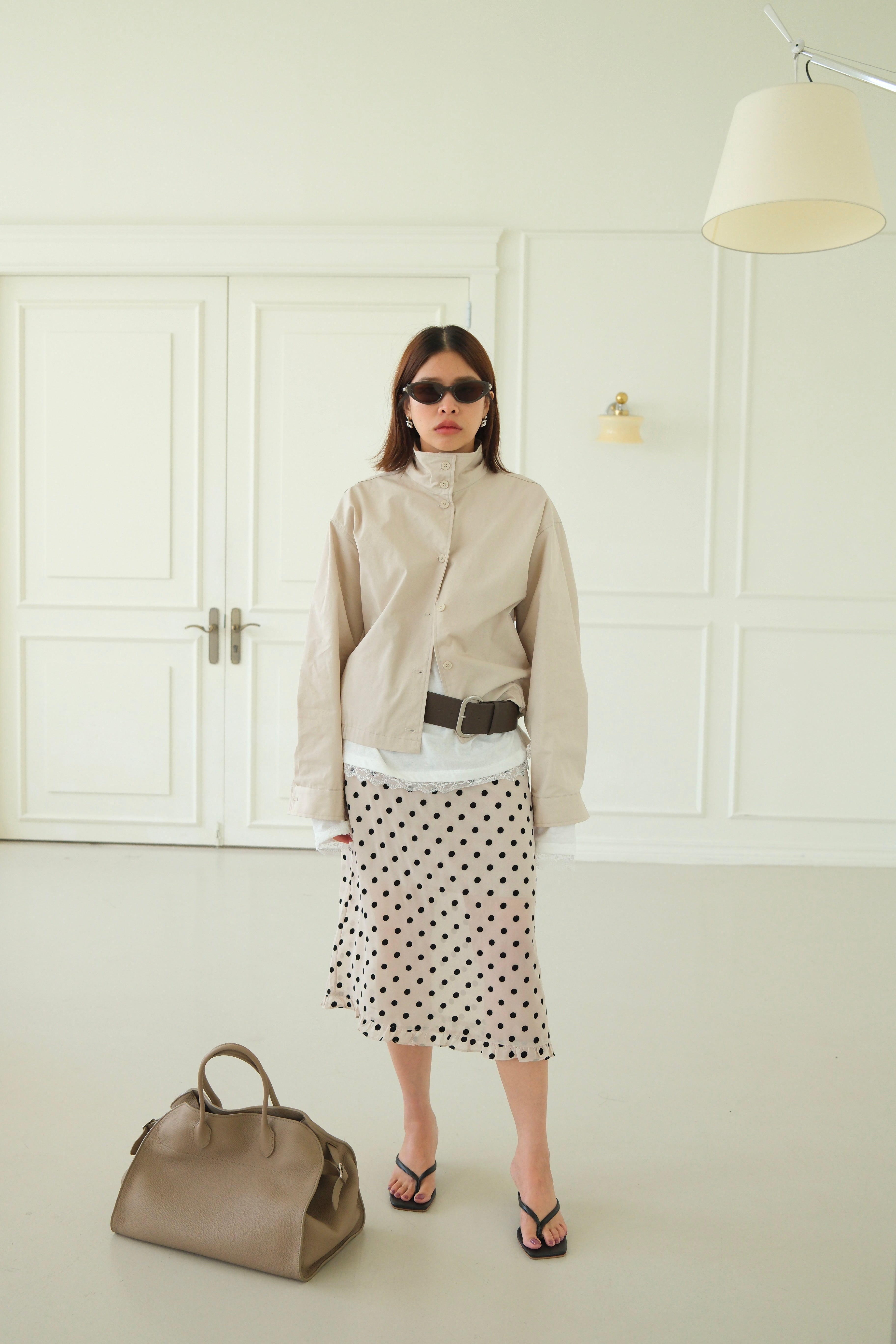 velvet polka dots frill edge sheer skirt