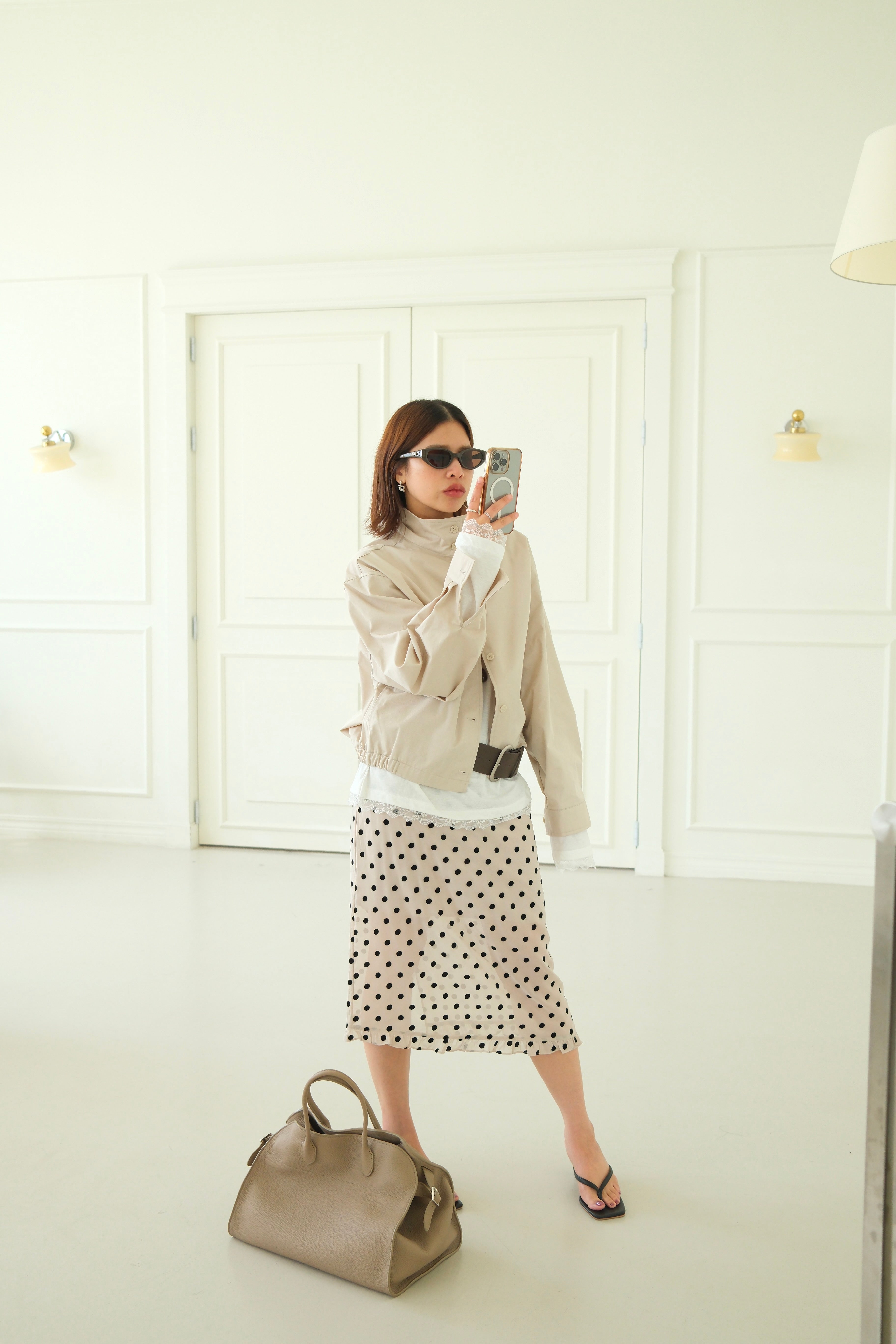 velvet polka dots frill edge sheer skirt