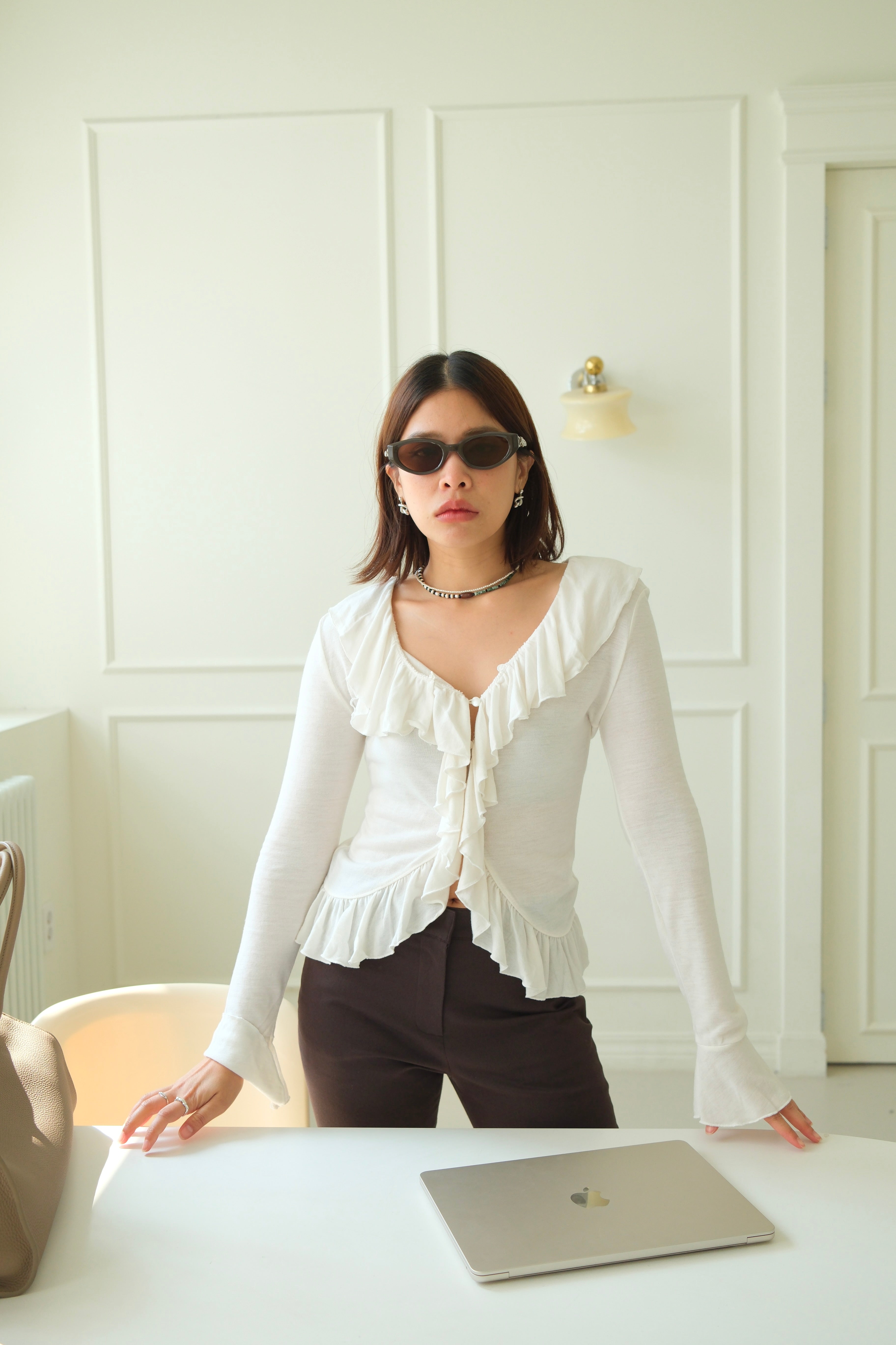 Emmie ruffled v neck blouse
