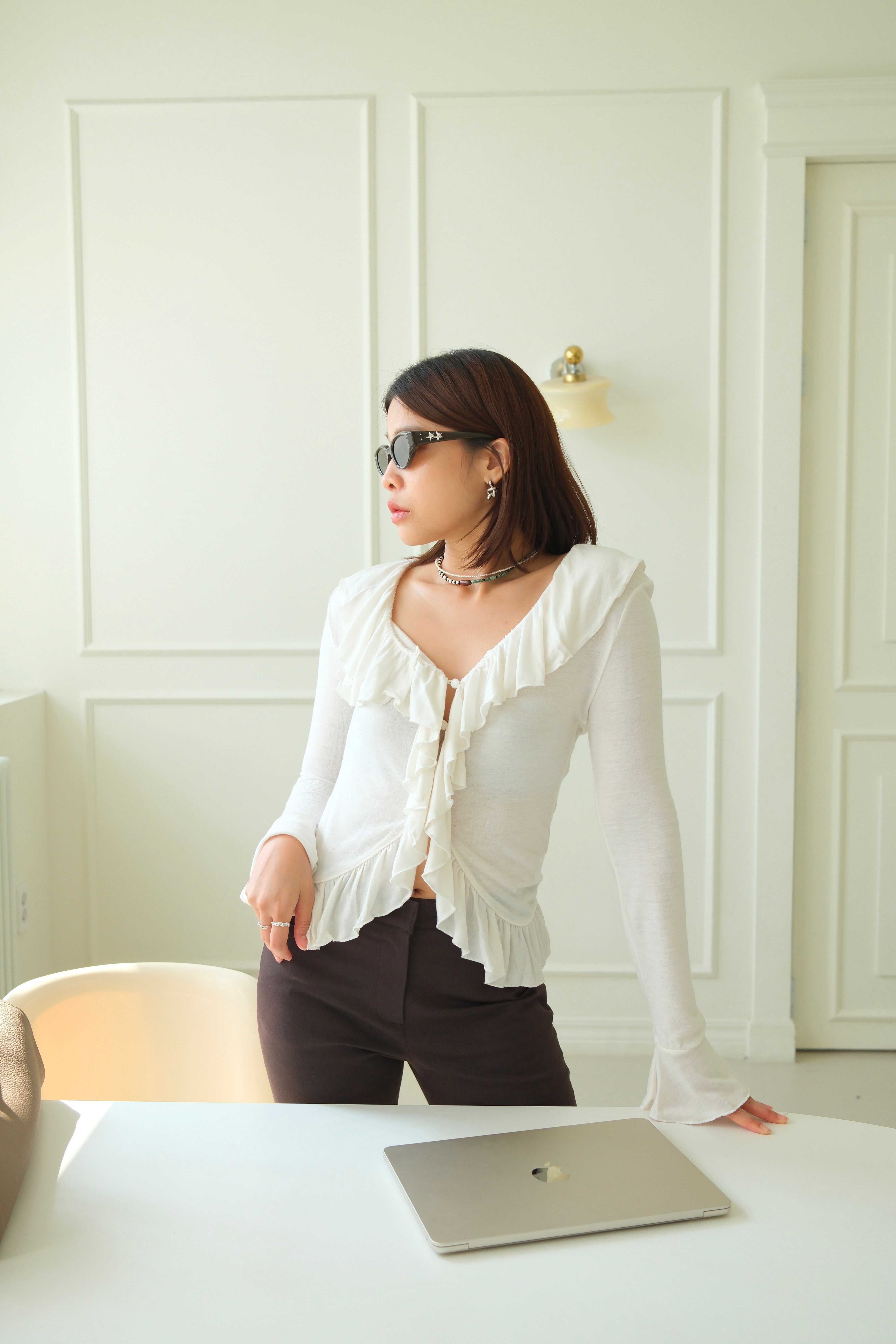 Emmie ruffled v neck blouse