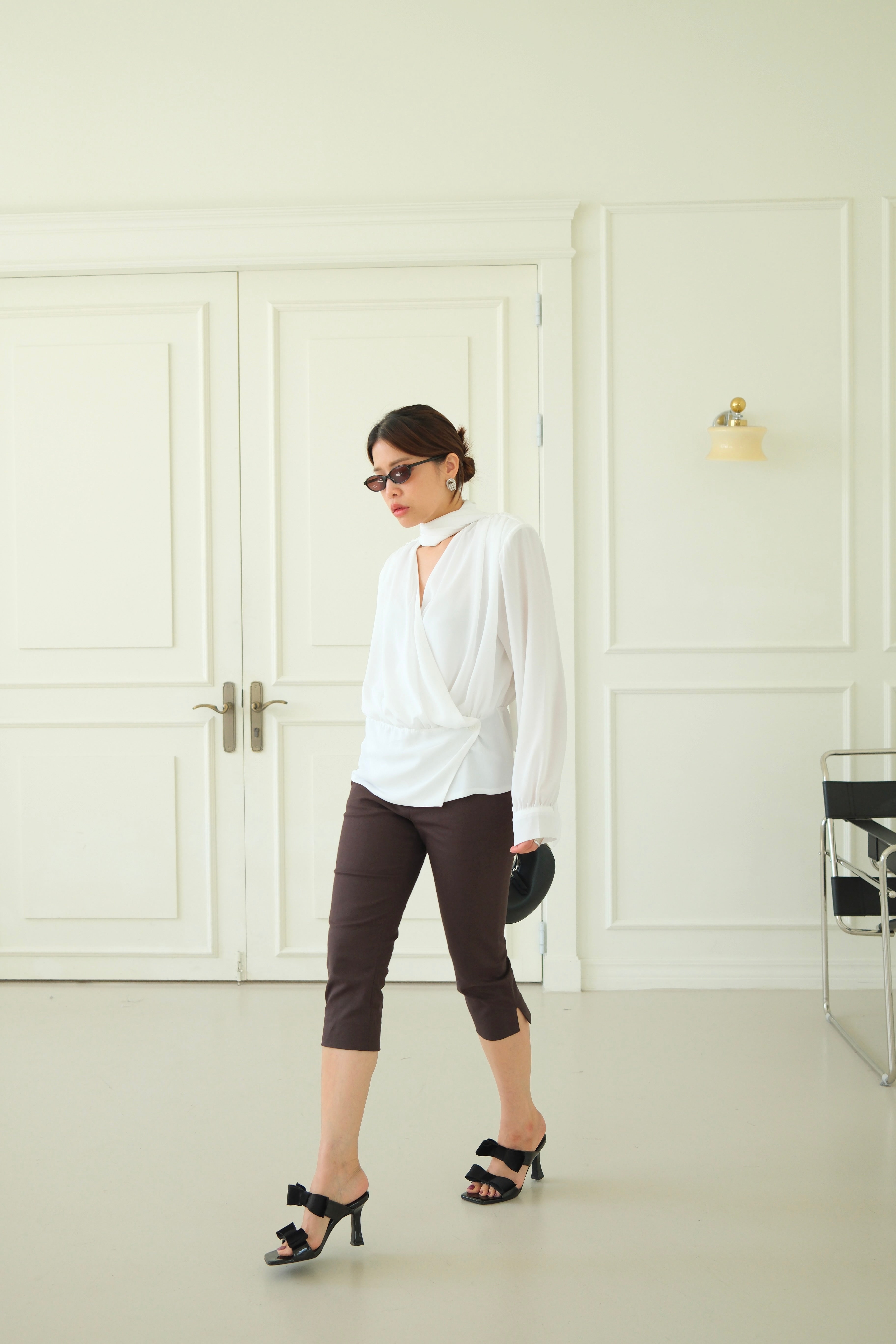 Lalis Scarf shirring wrap blouse