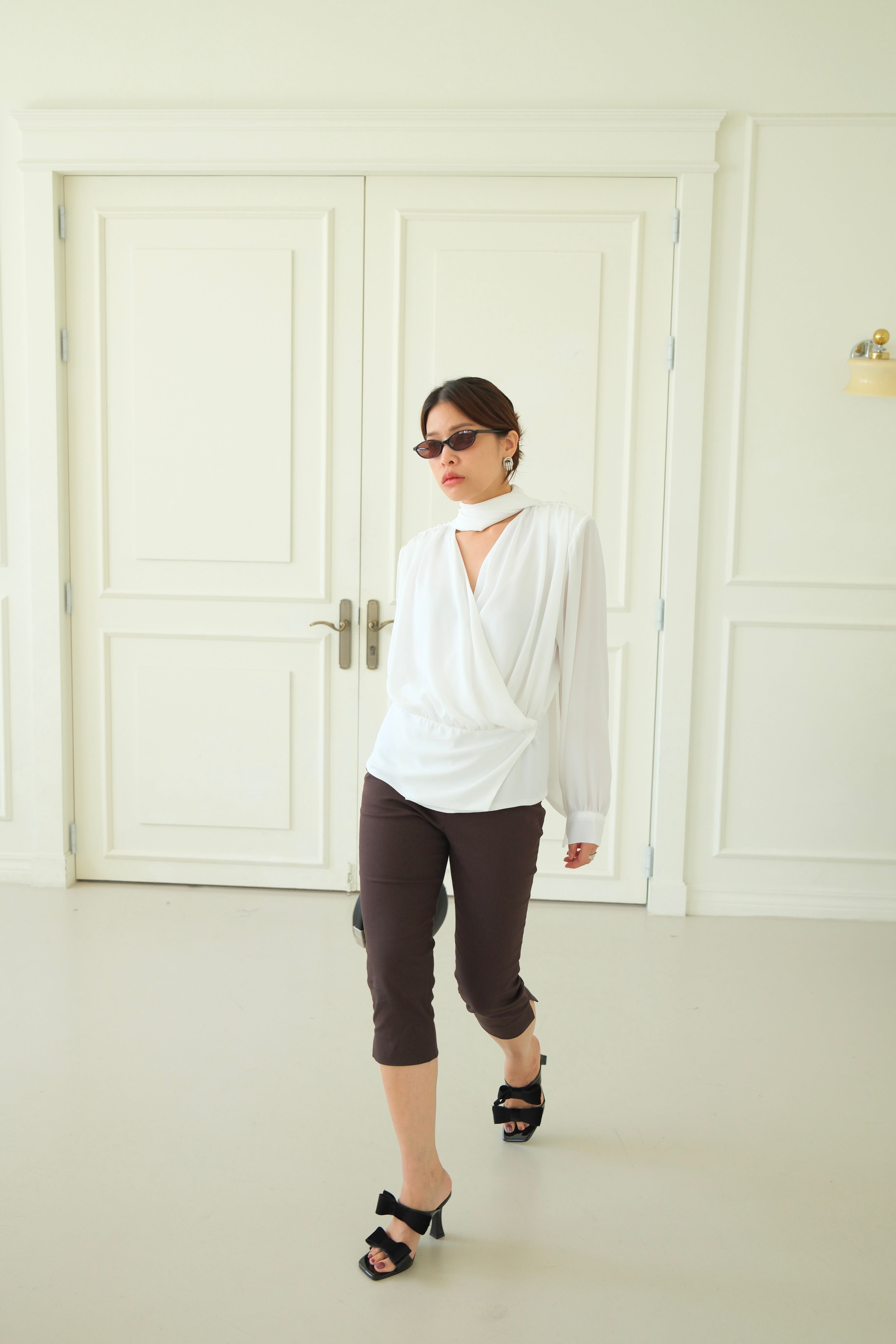 Lalis Scarf shirring wrap blouse
