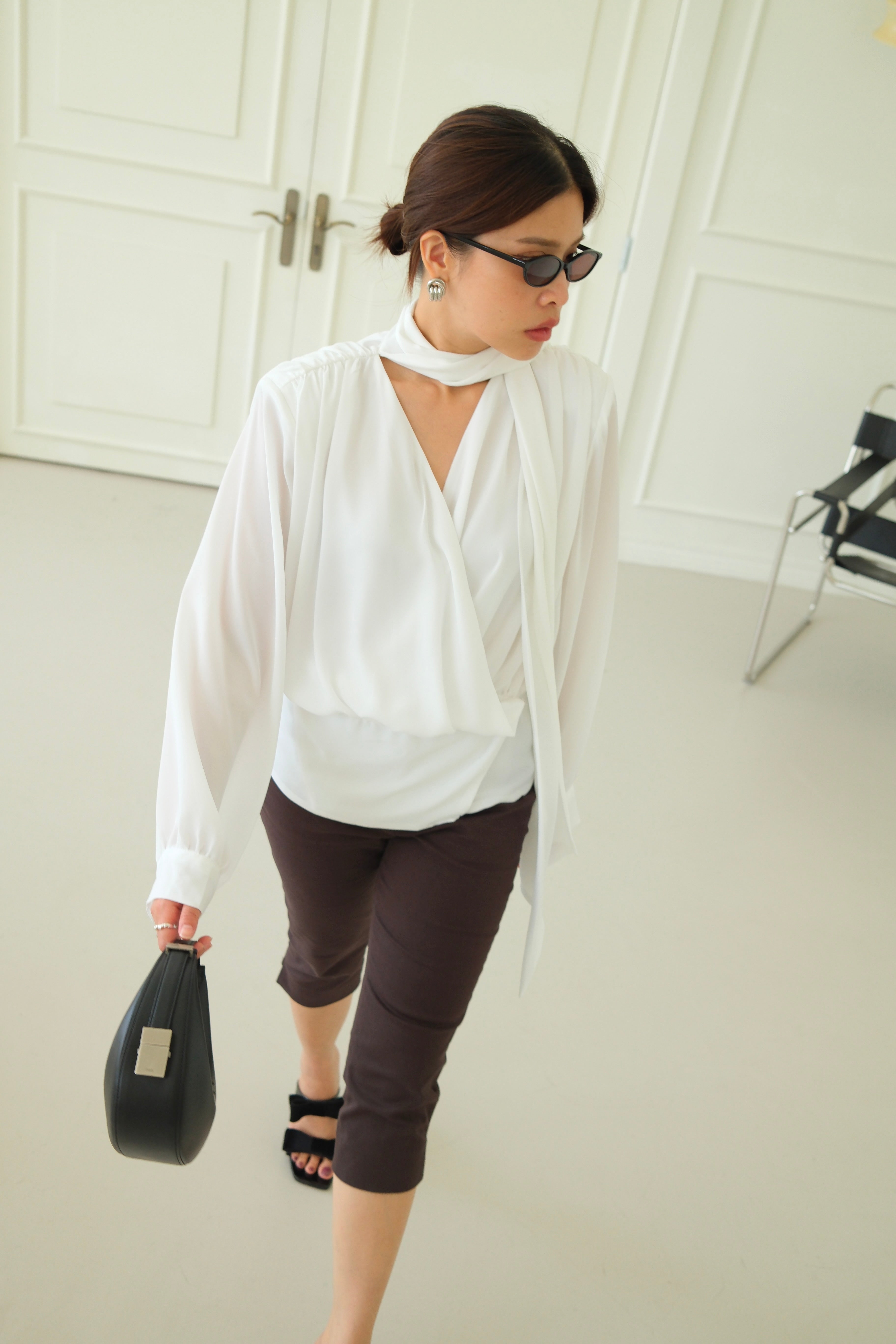 Lalis Scarf shirring wrap blouse