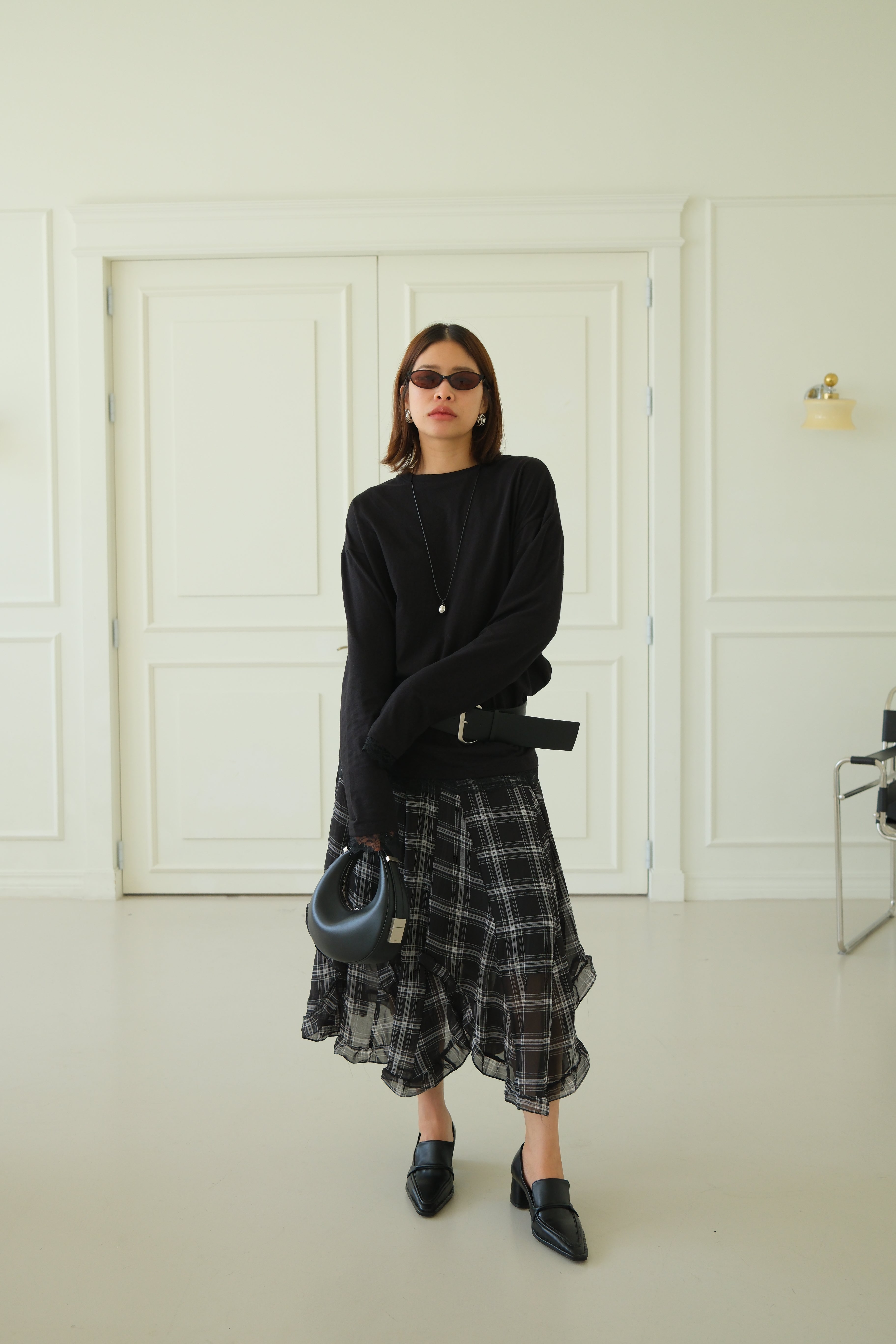 lace trim long-sleeve soft tee