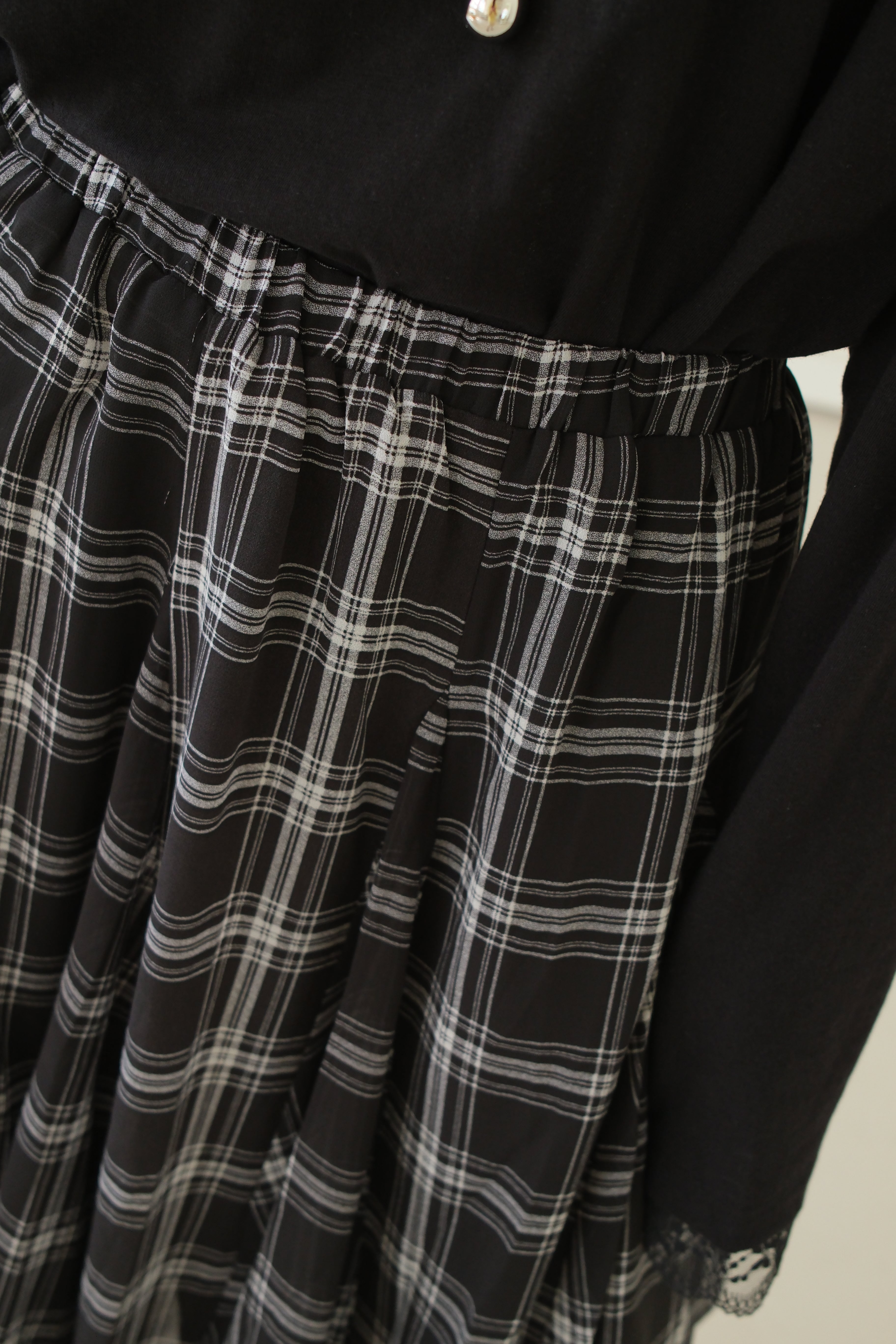 plaid unbalance sheer skirt