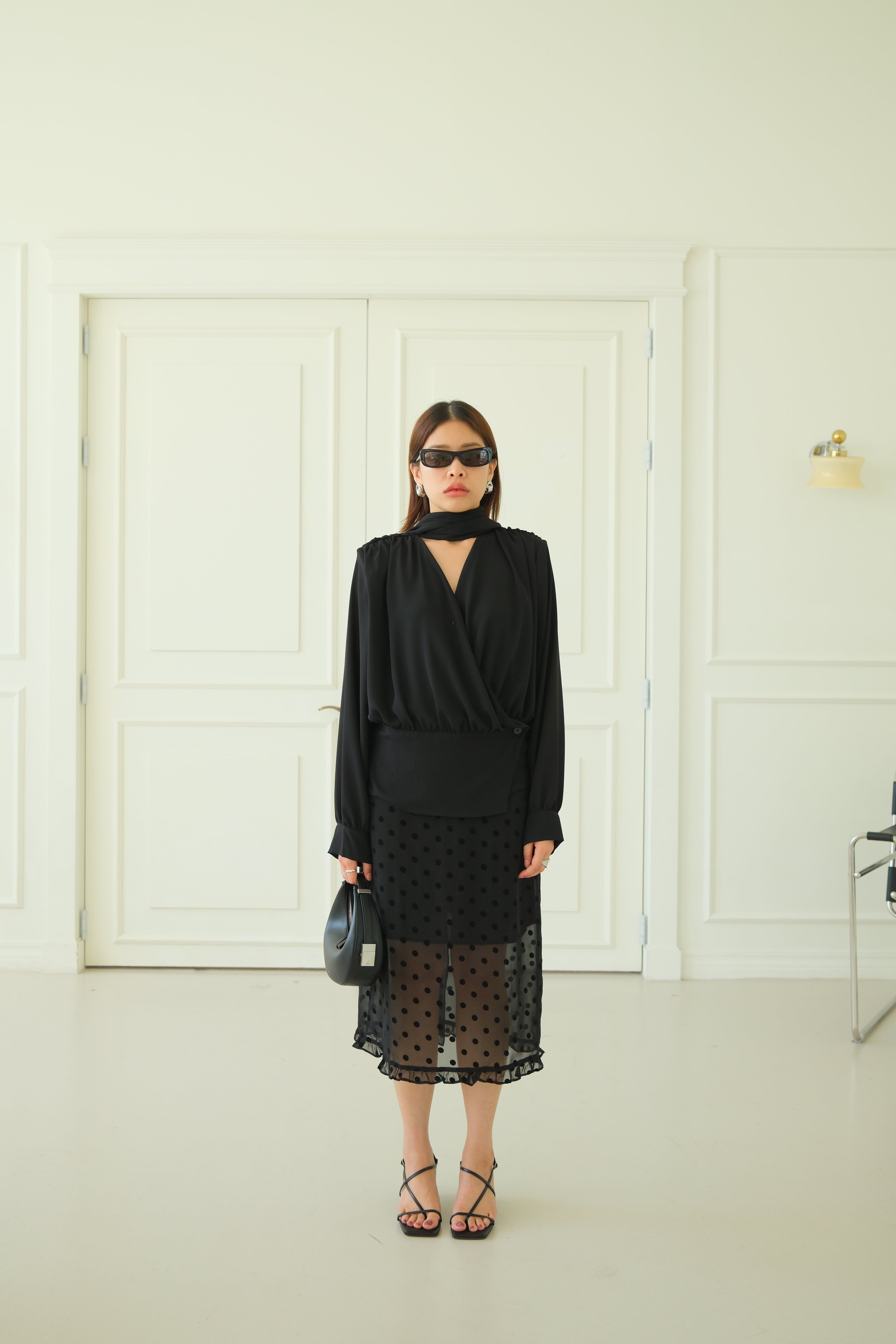 velvet polka dots frill edge sheer skirt