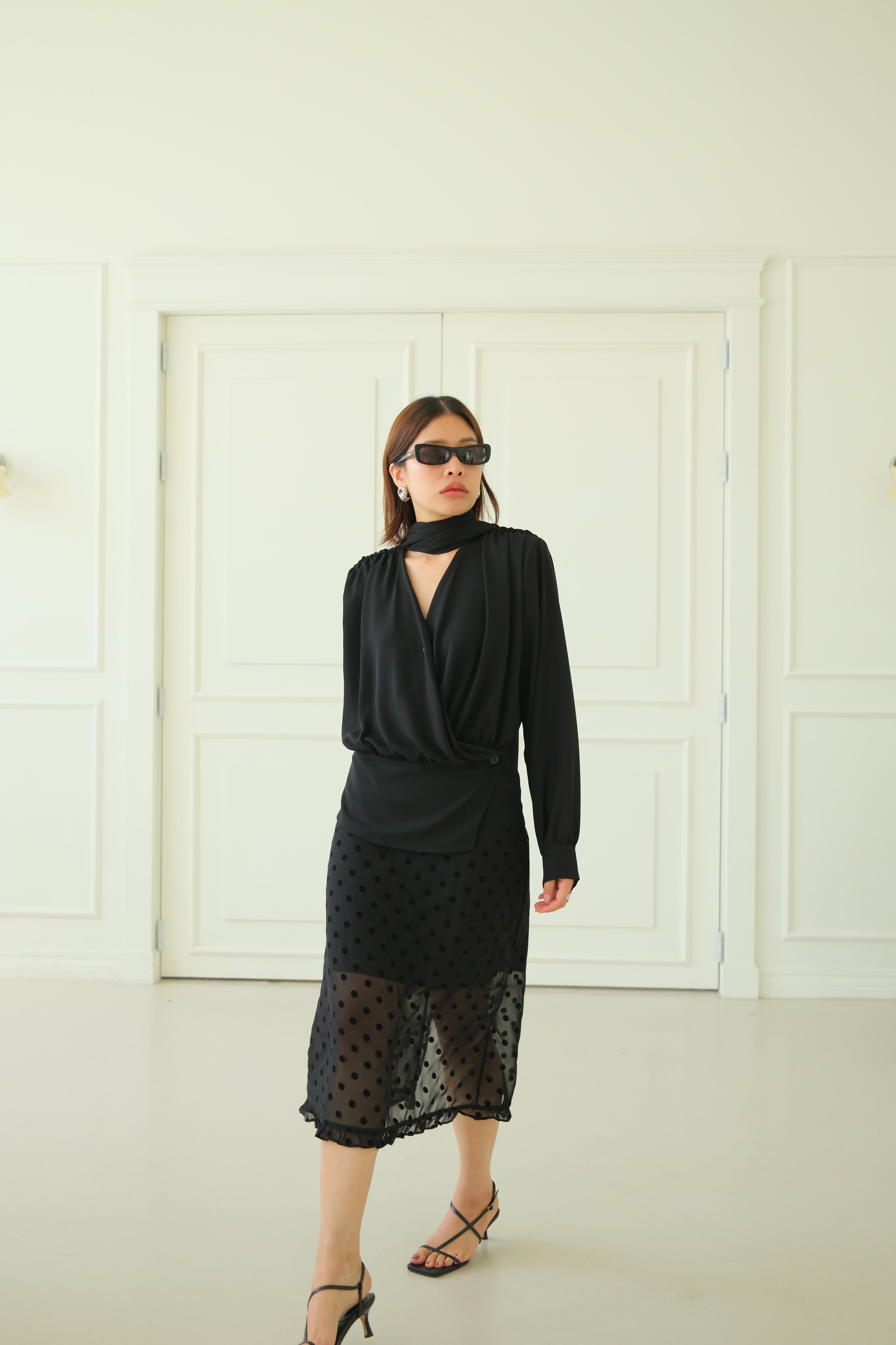 Lalis Scarf shirring wrap blouse