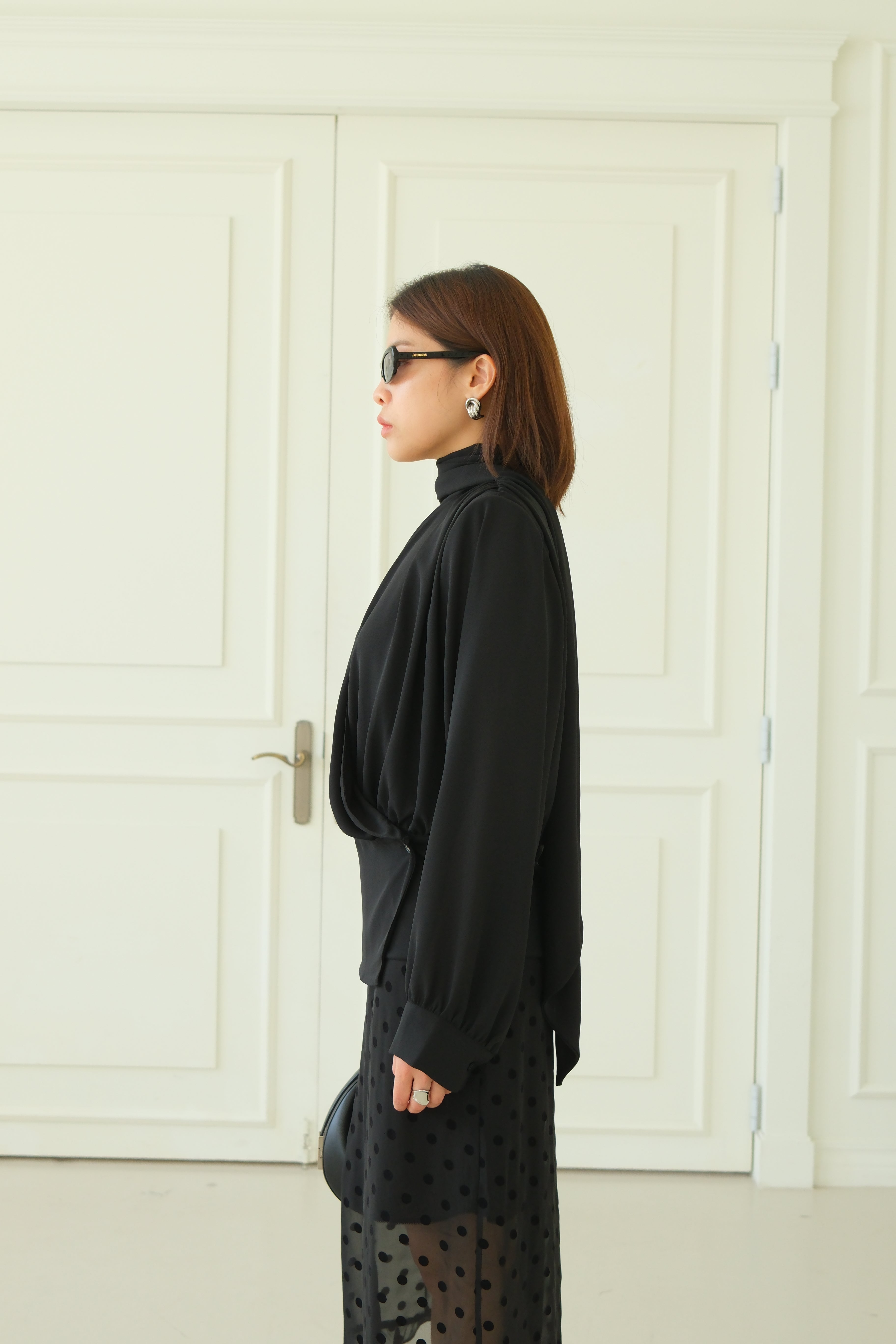Lalis Scarf shirring wrap blouse