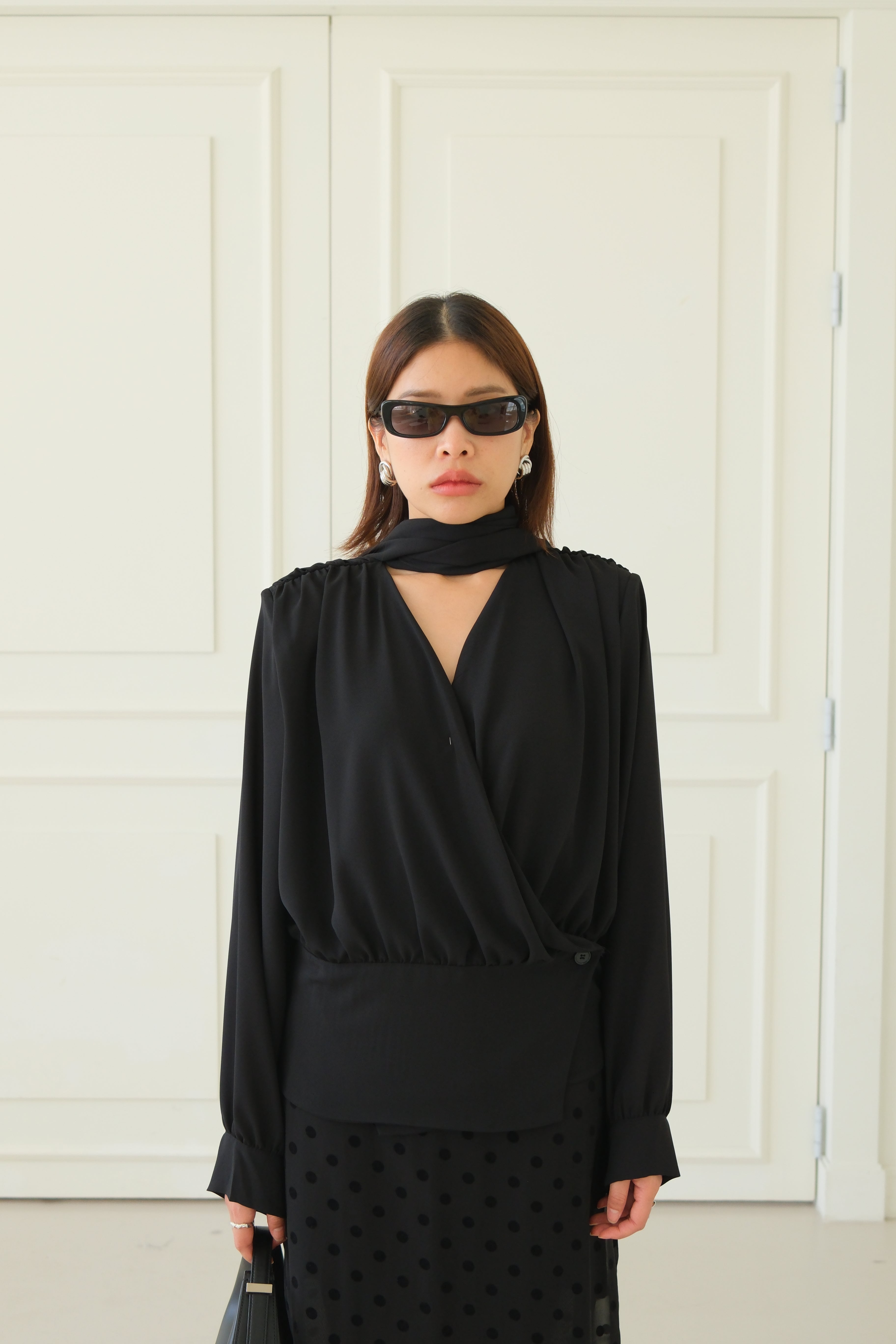 Lalis Scarf shirring wrap blouse