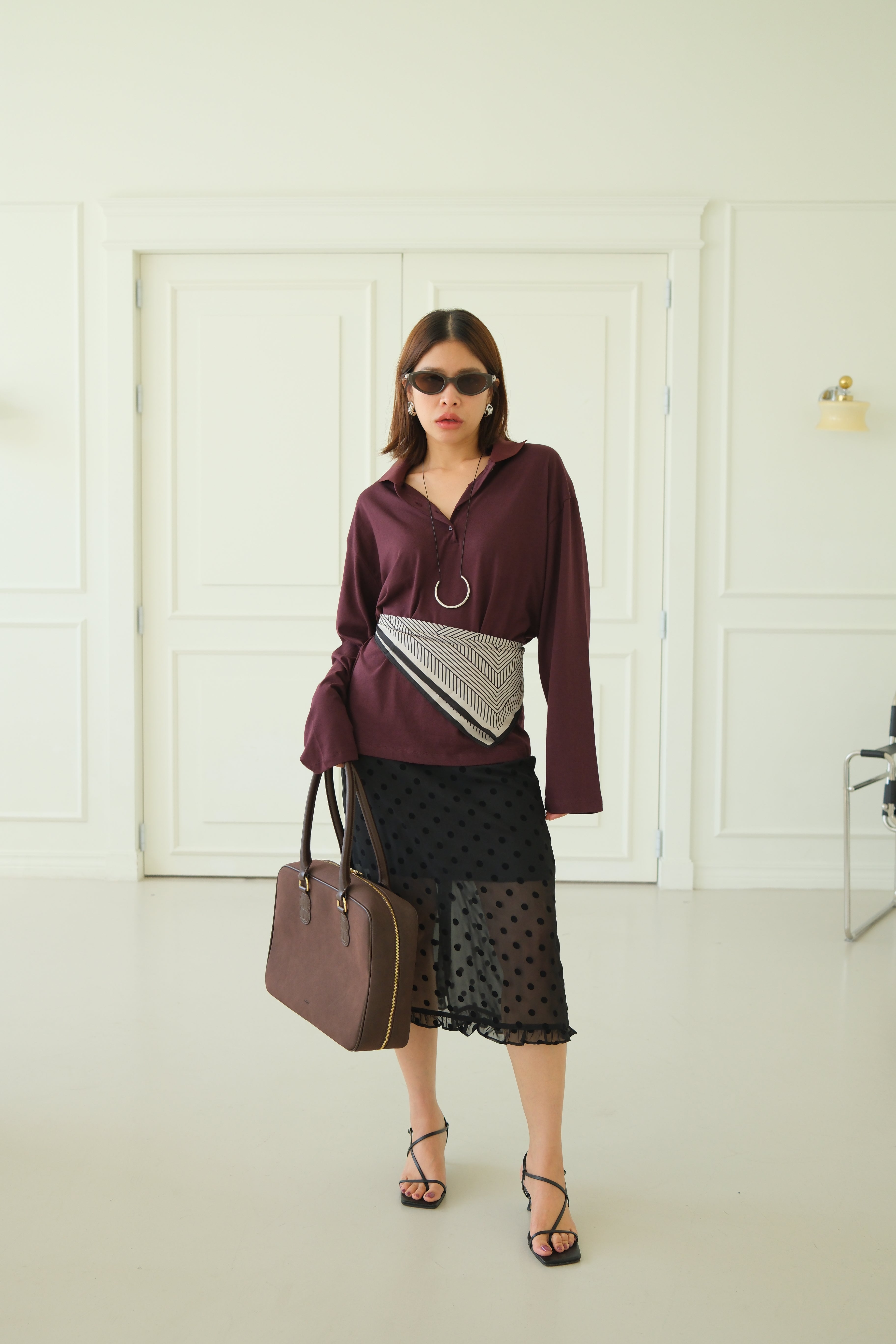 velvet polka dots frill edge sheer skirt