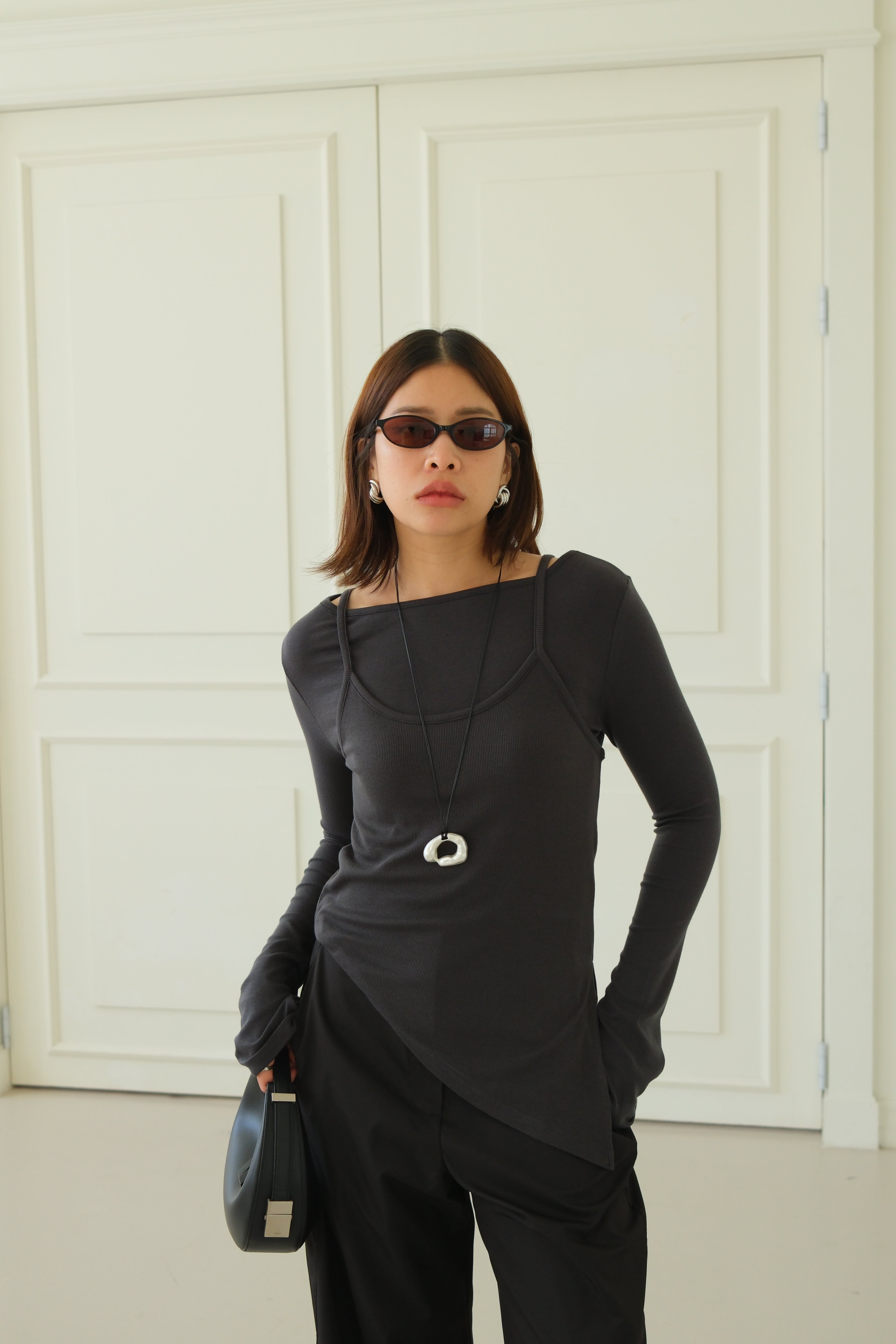double layer unbalance long-sleeve tee