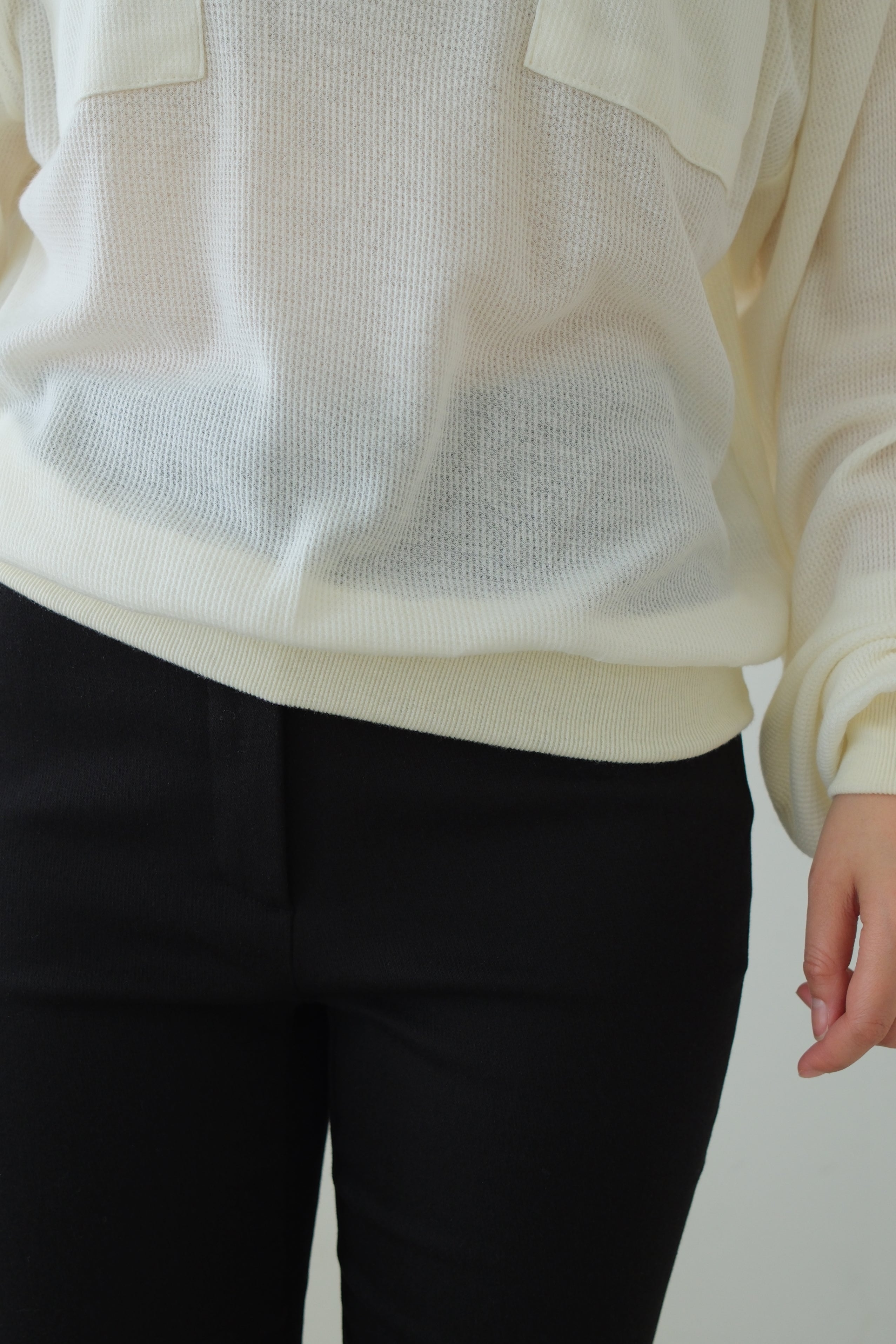 Waffle Knit Polo Long Sleeve Top