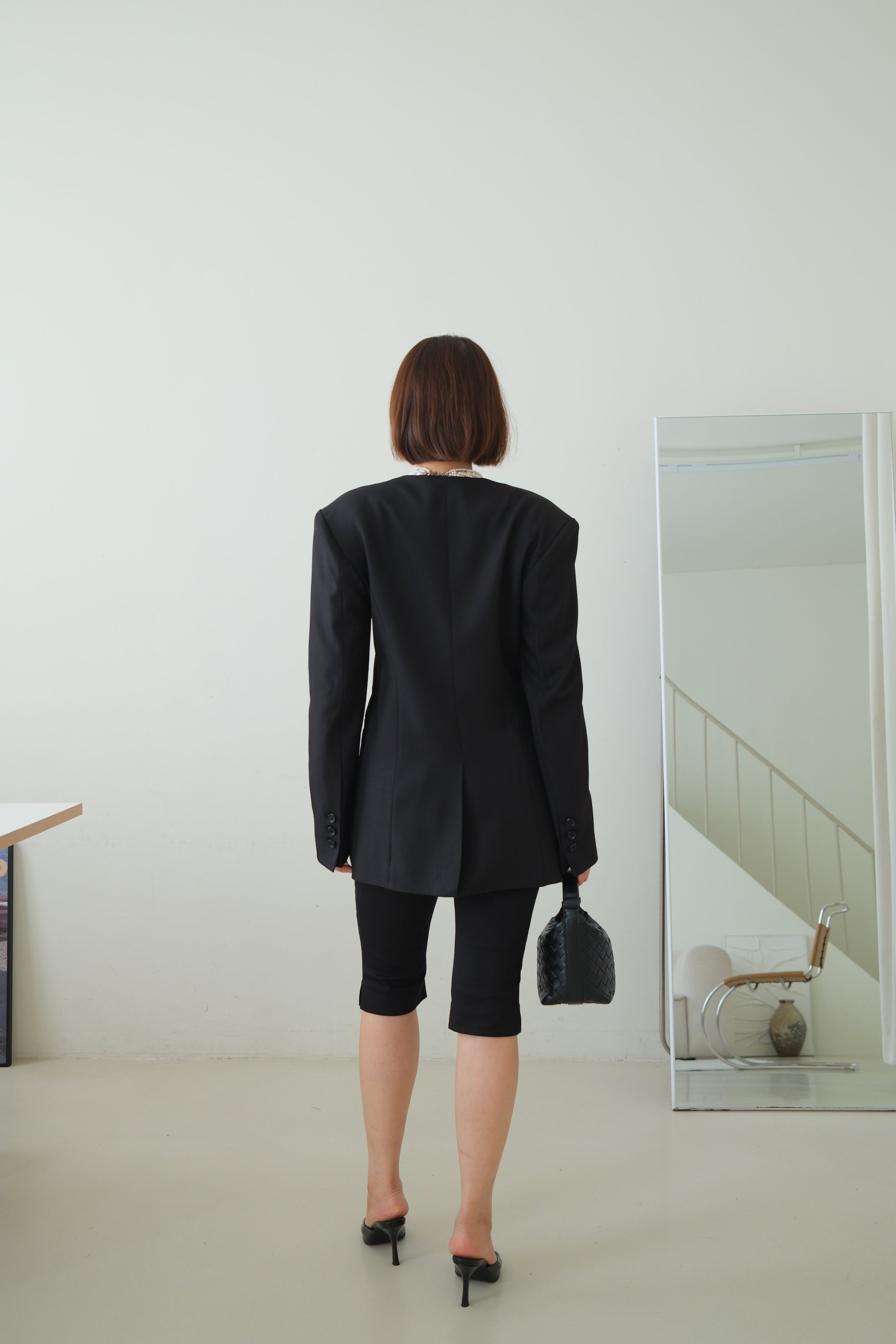 Collarless V-Neck Longline Blazer