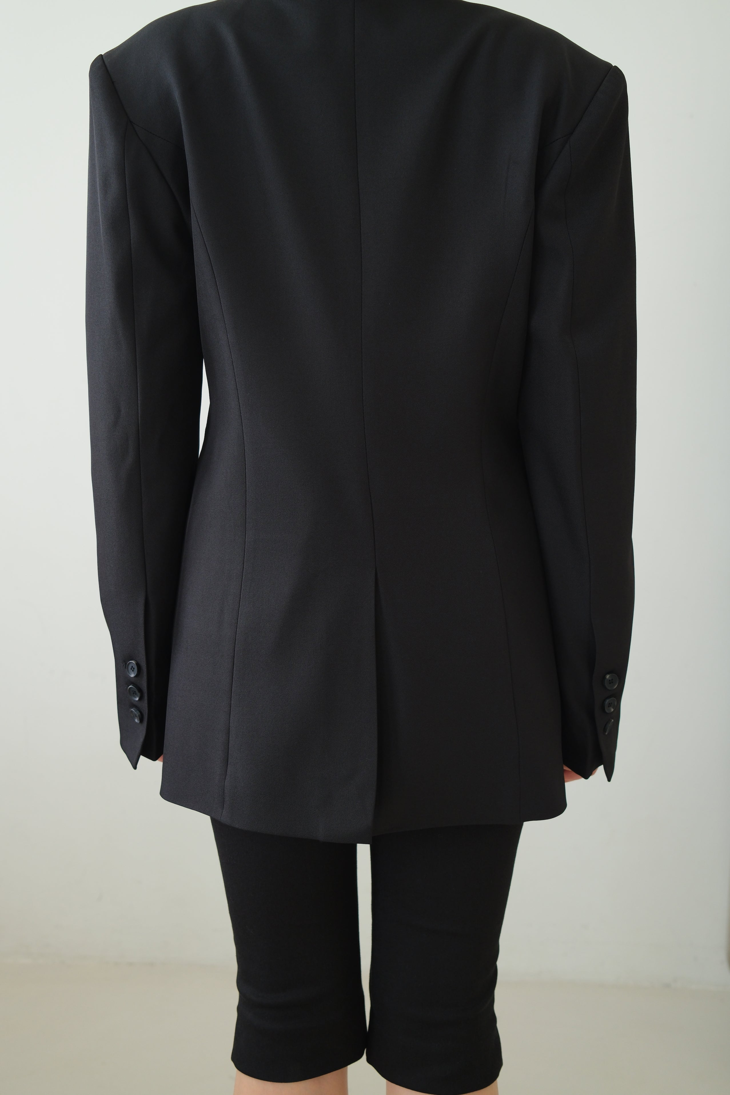 Collarless V-Neck Longline Blazer