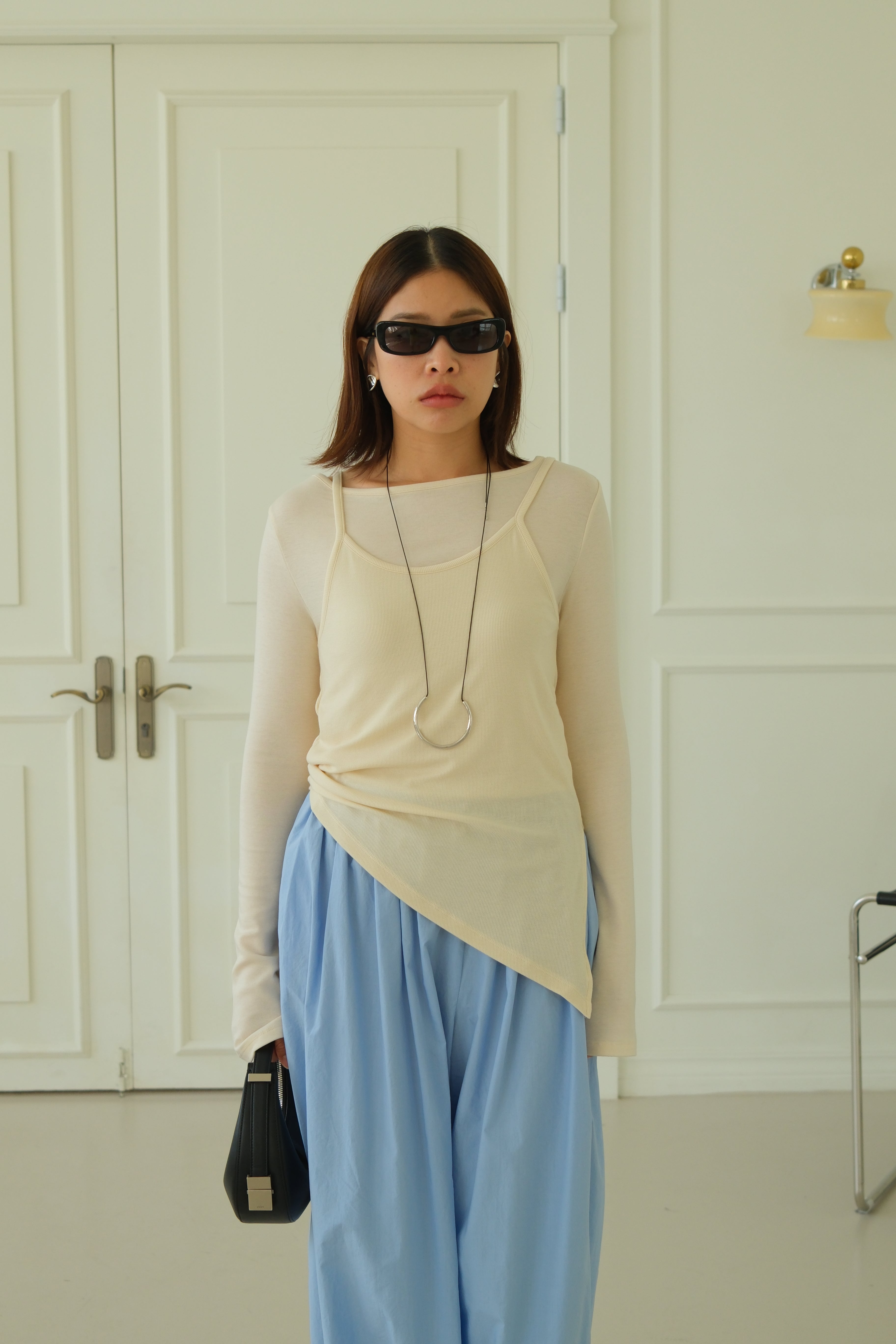 double layer unbalance long-sleeve tee