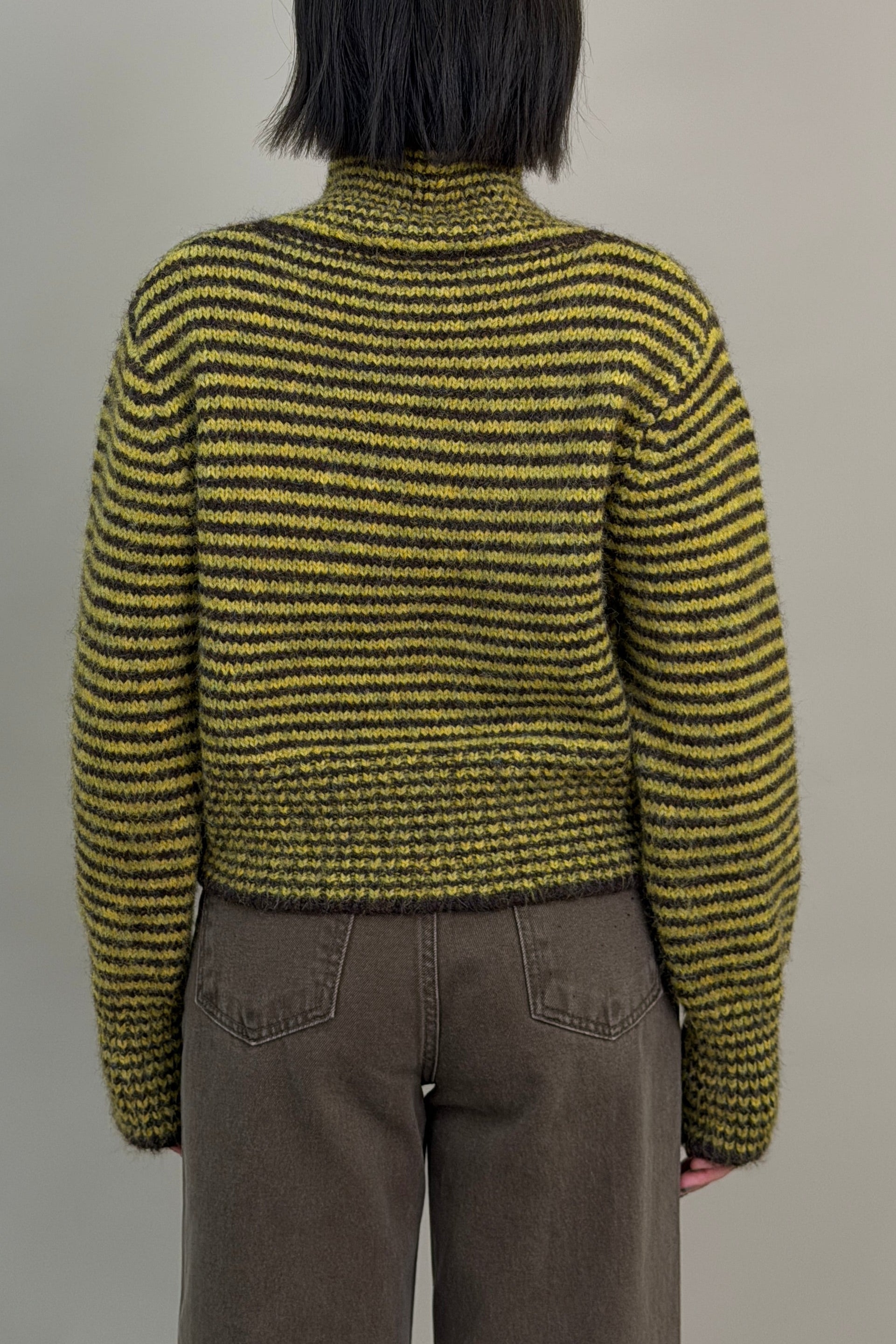 striped high-neck Fluffy cardigan