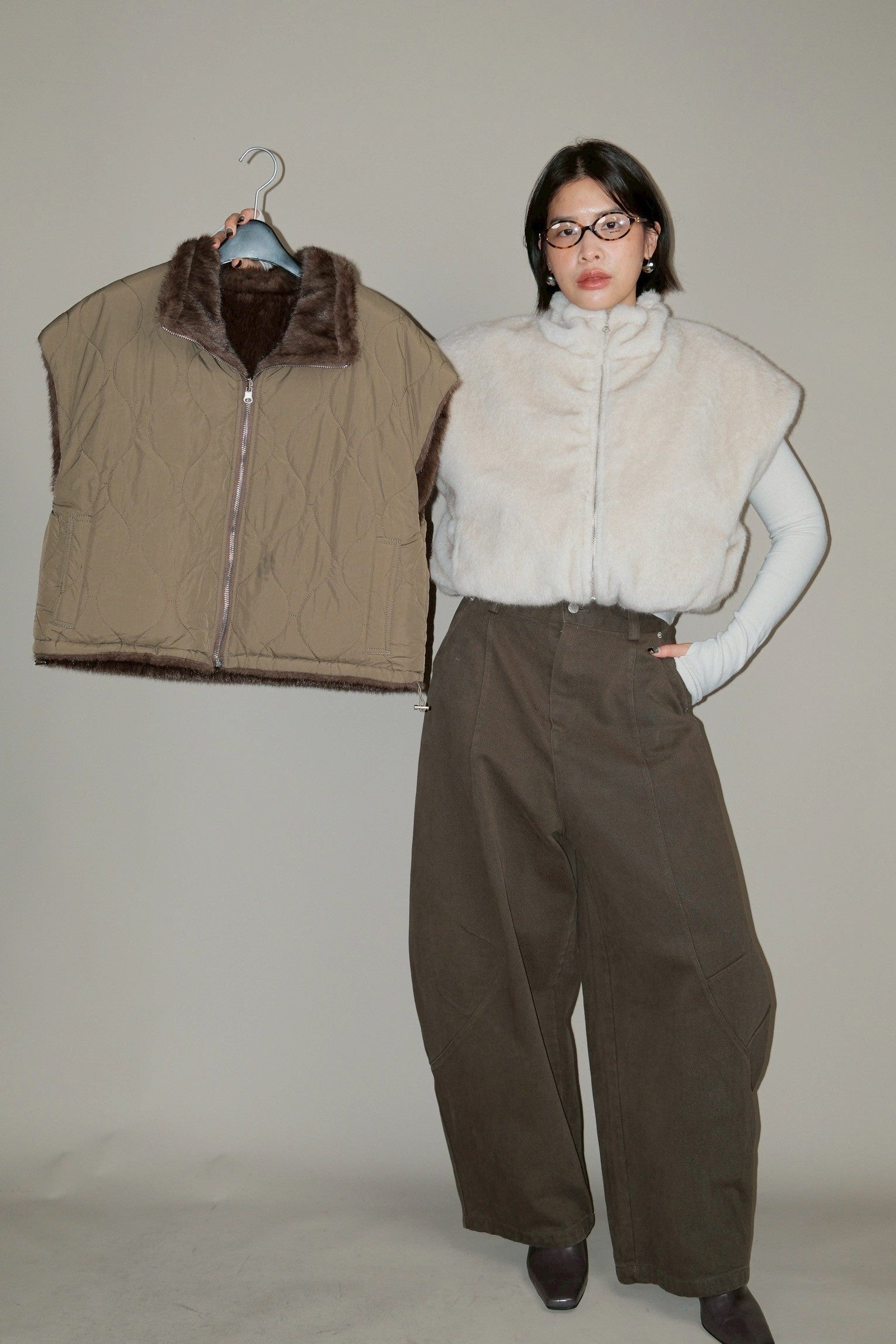 Monki Fluffy reversible quilted crop jacket