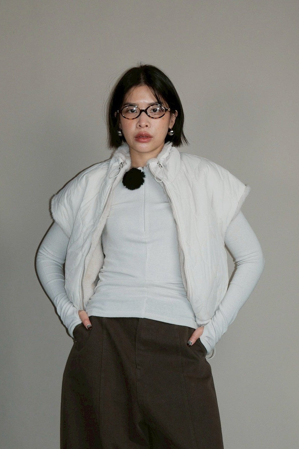 Monki Fluffy reversible quilted crop jacket