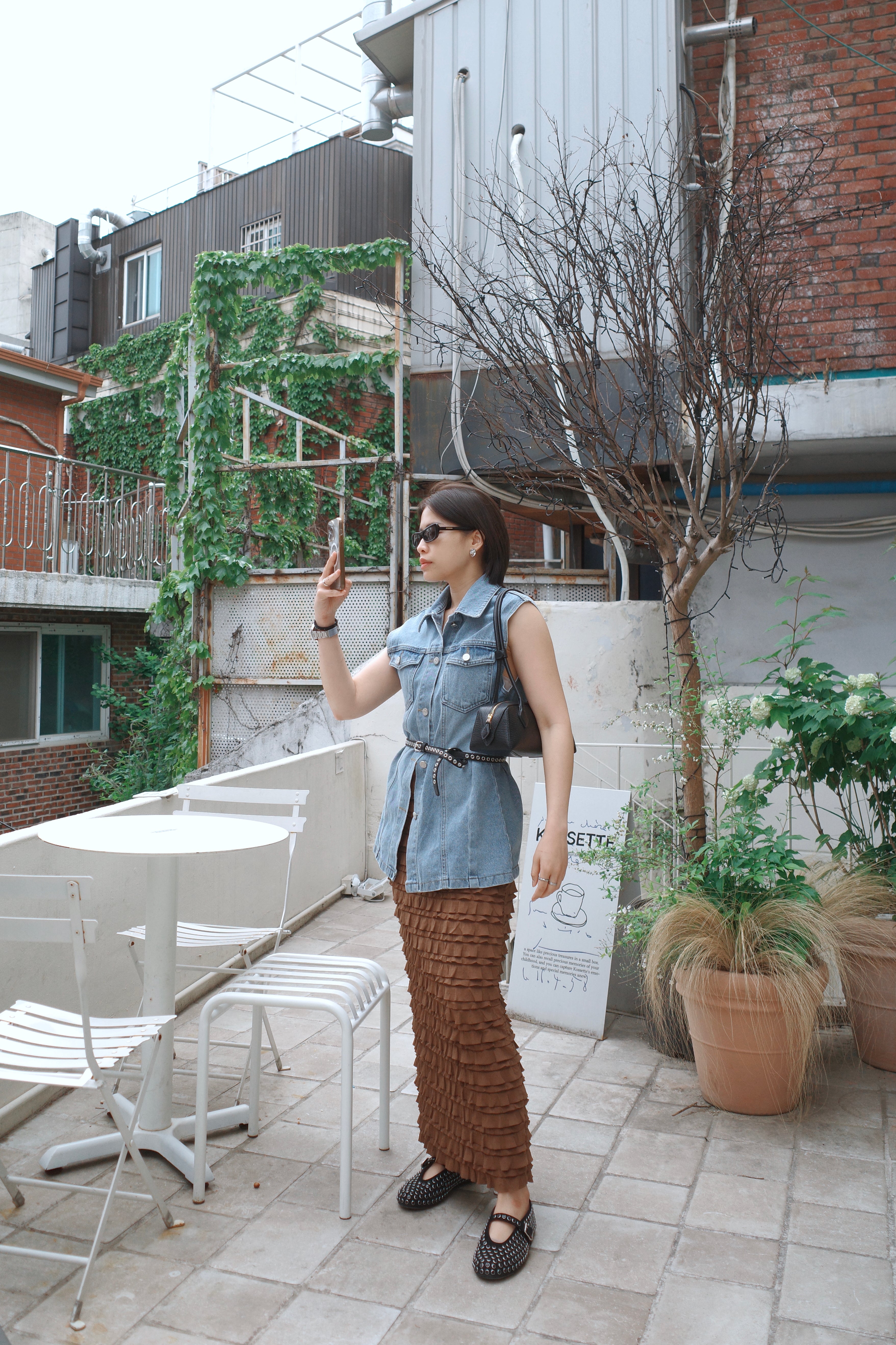 Vesper denim long vest