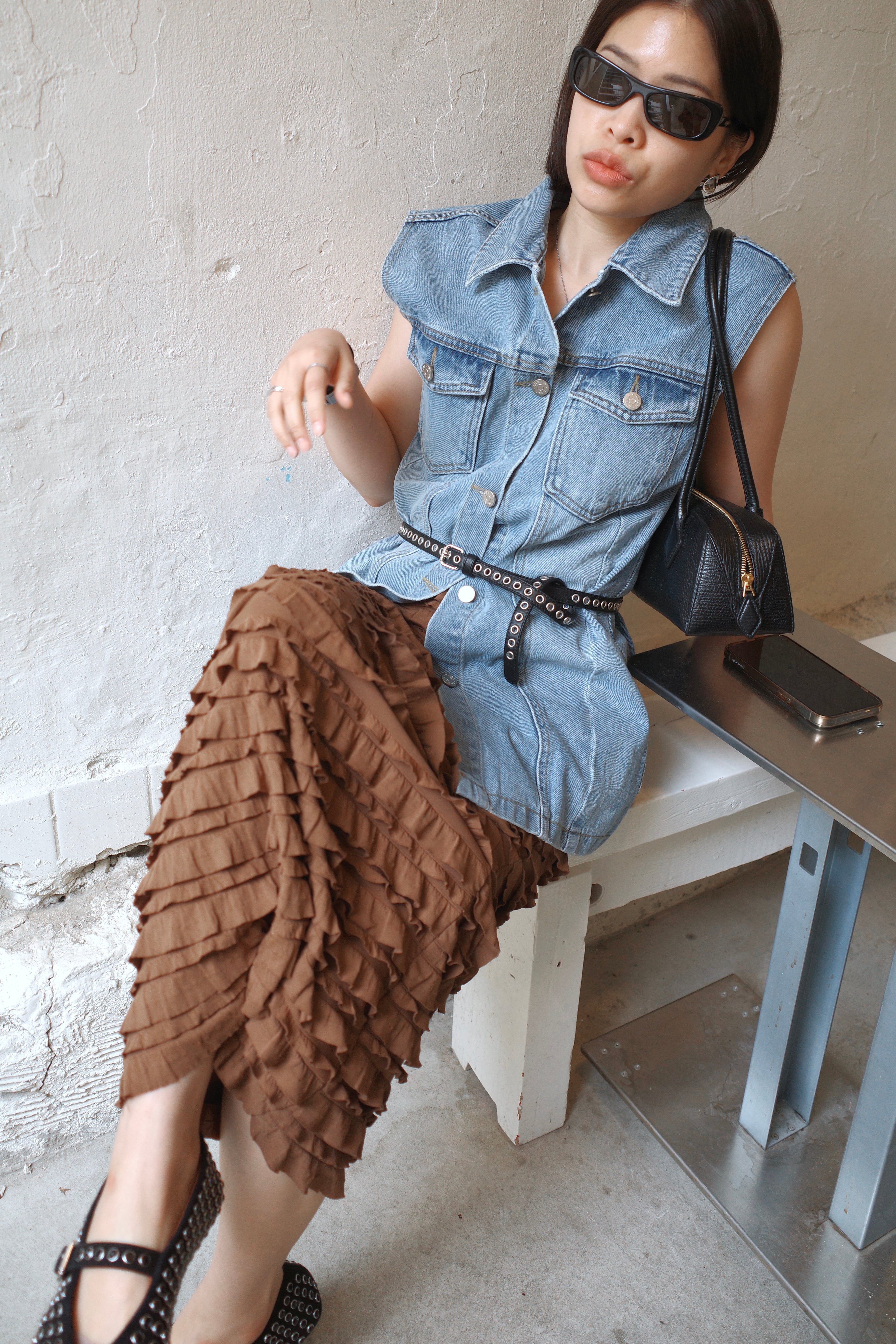 Vesper denim long vest