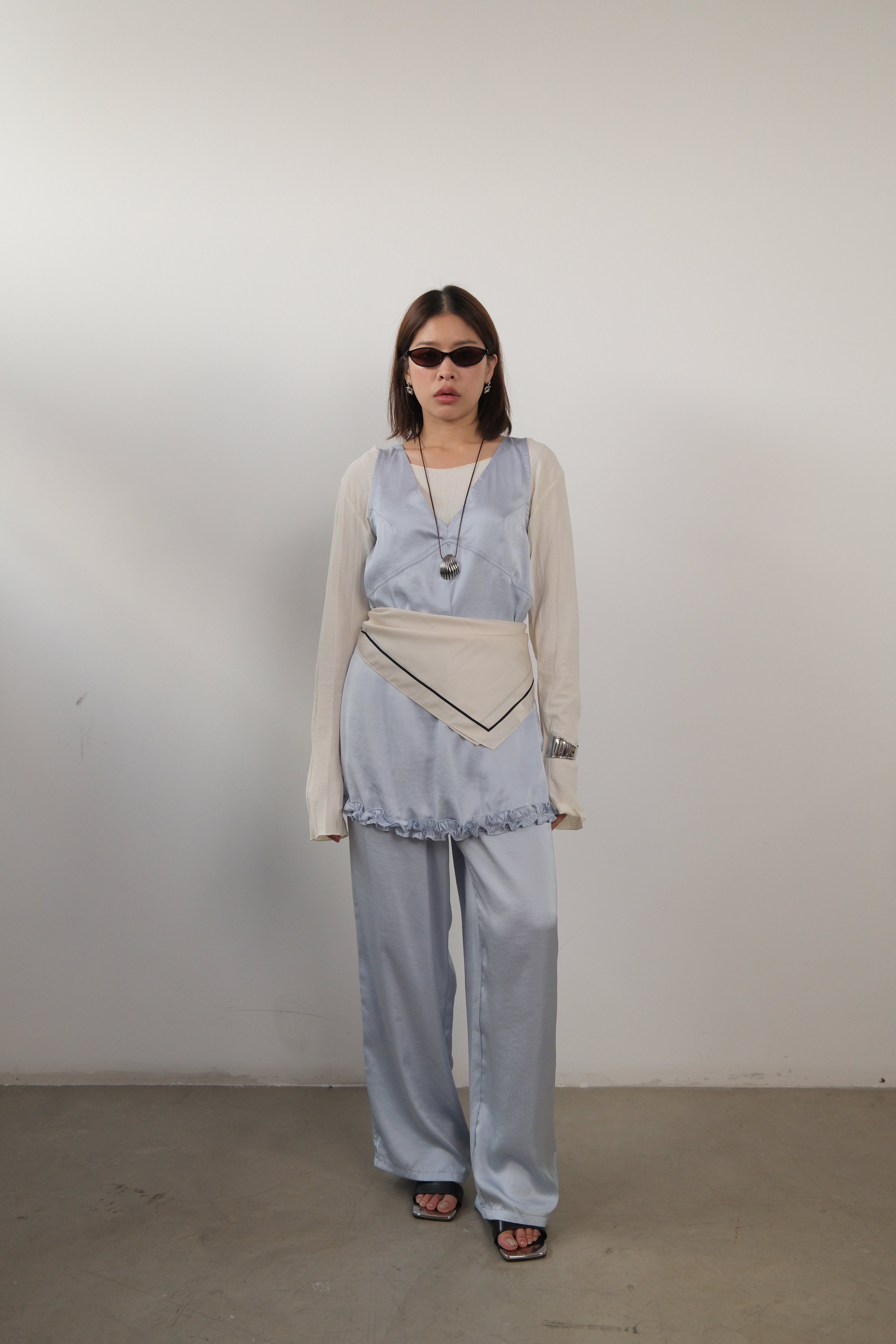 Flaw double v neck satin blouse