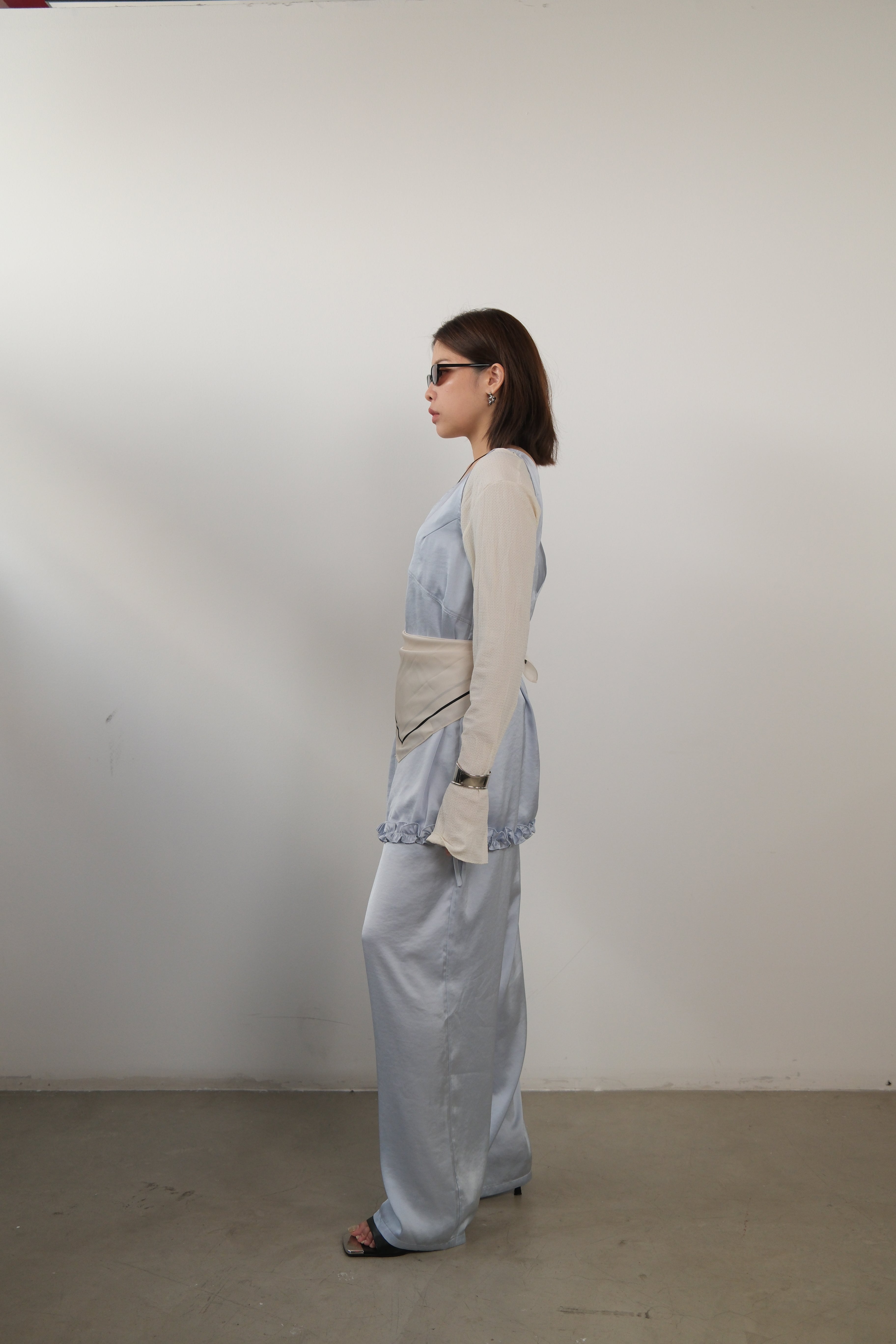 Flaw double v neck satin blouse