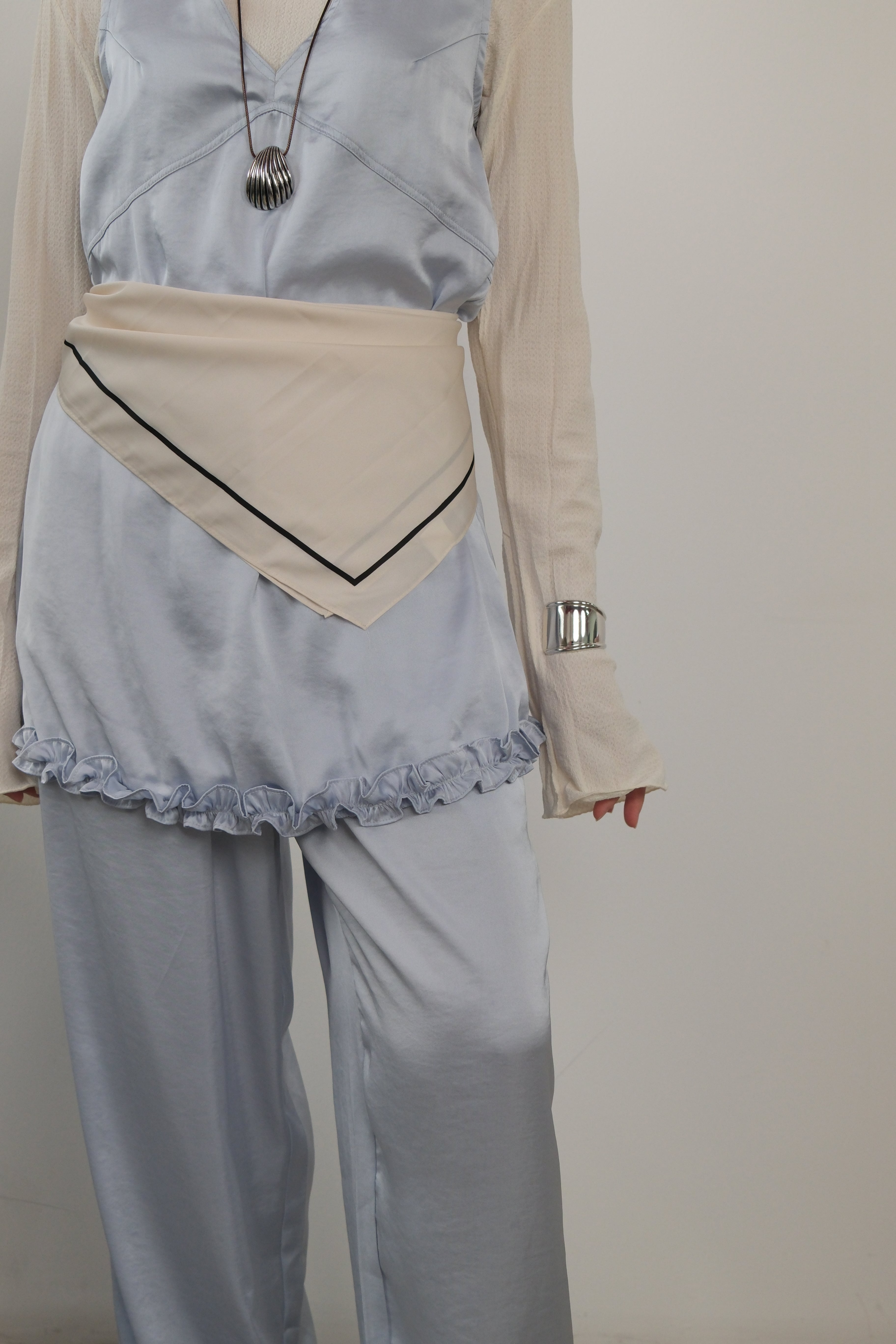 Flaw double v neck satin blouse