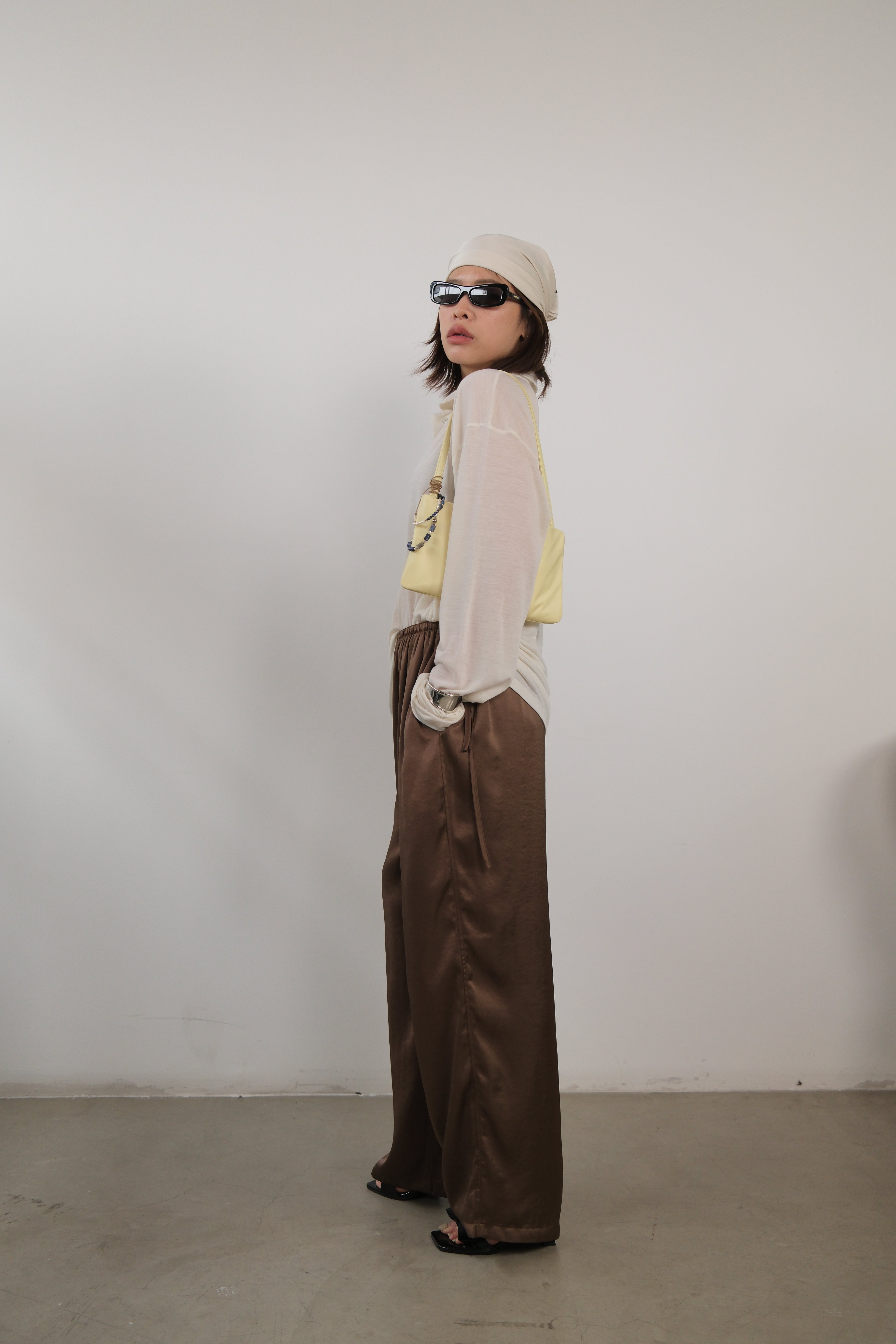 Flaw elasticated waist satin pants