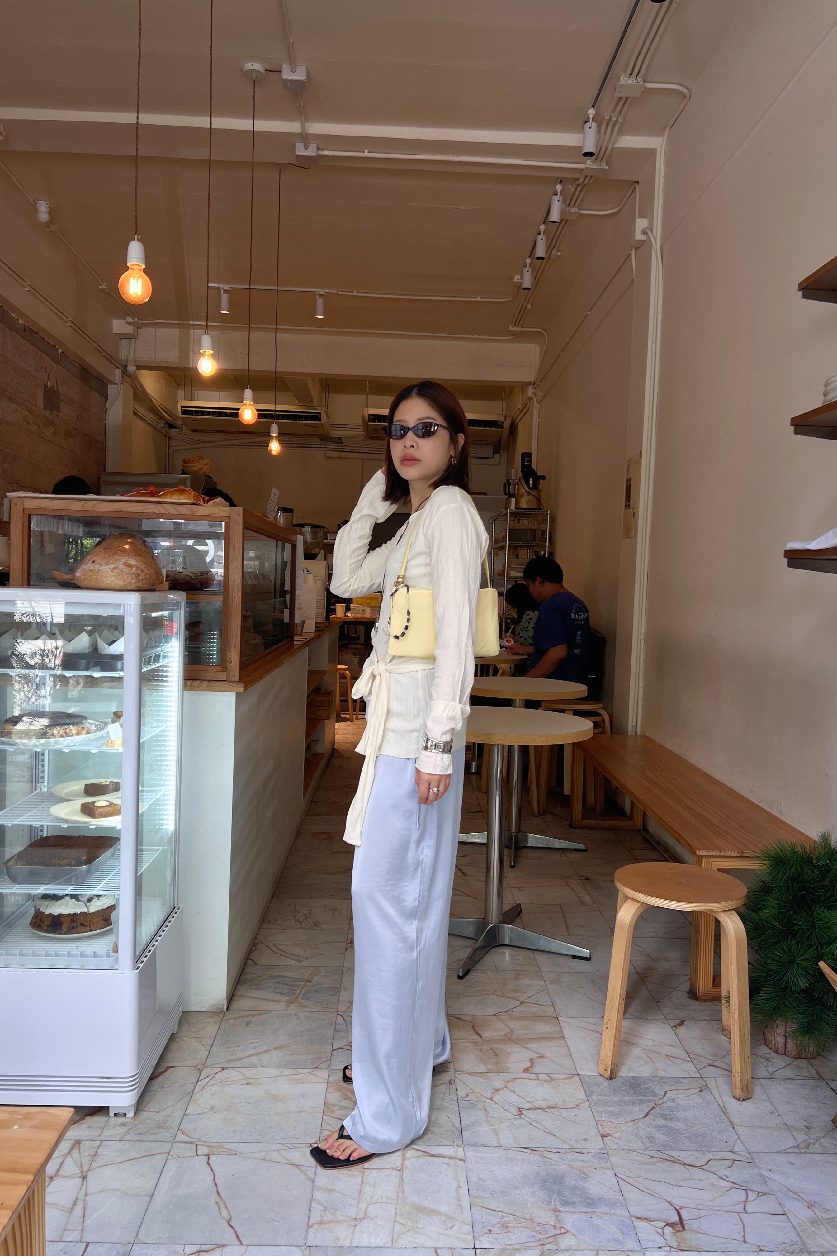 Yuna wrinkled longsleeve blouse with tie