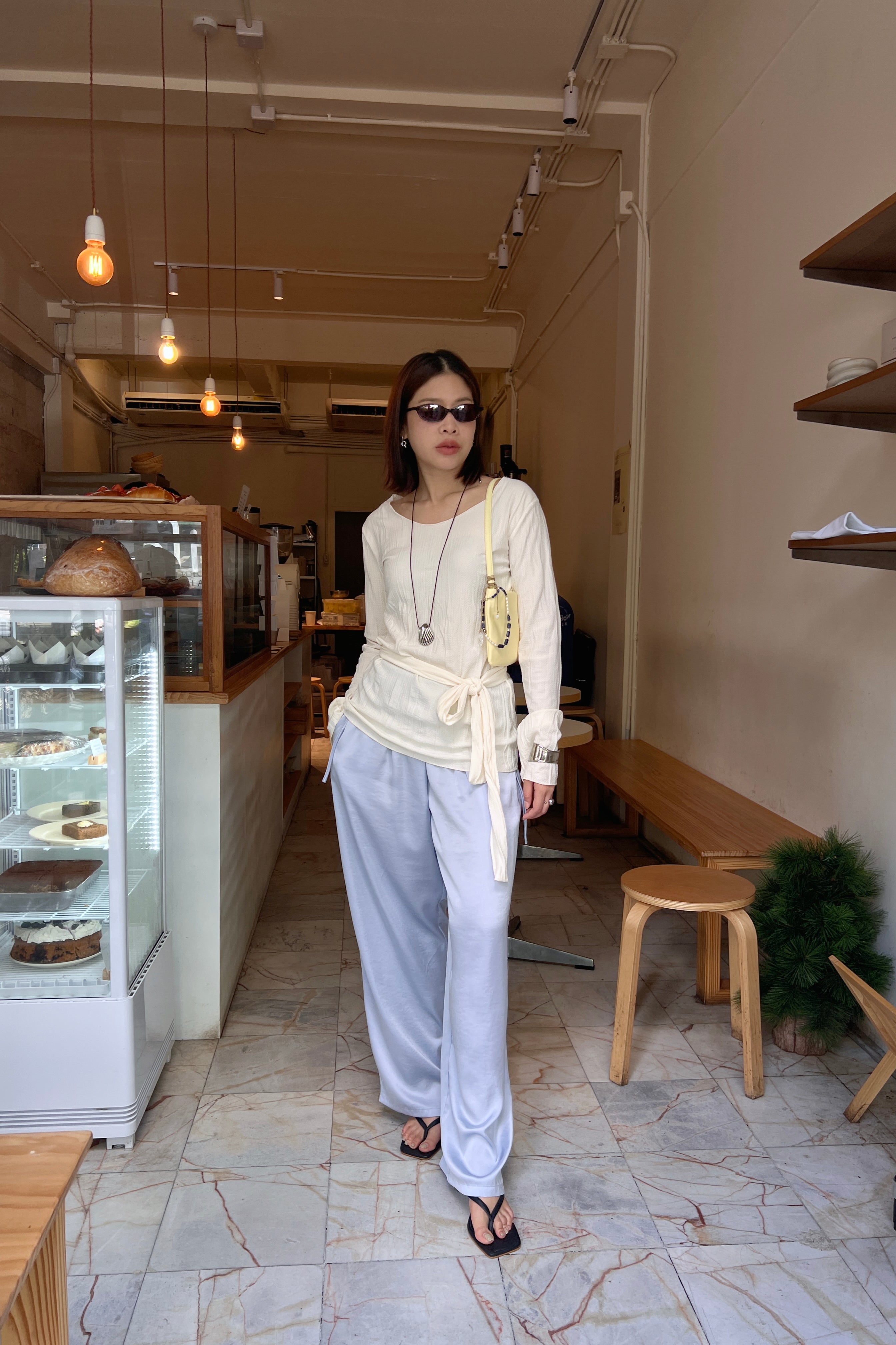 Yuna wrinkled longsleeve blouse with tie