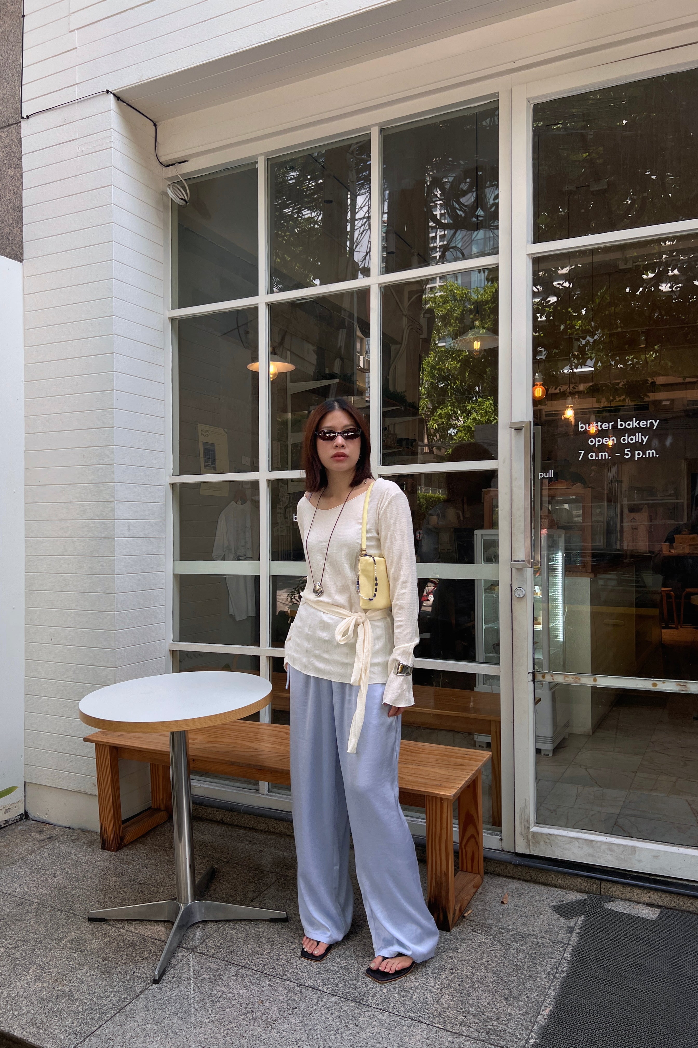 Yuna wrinkled longsleeve blouse with tie