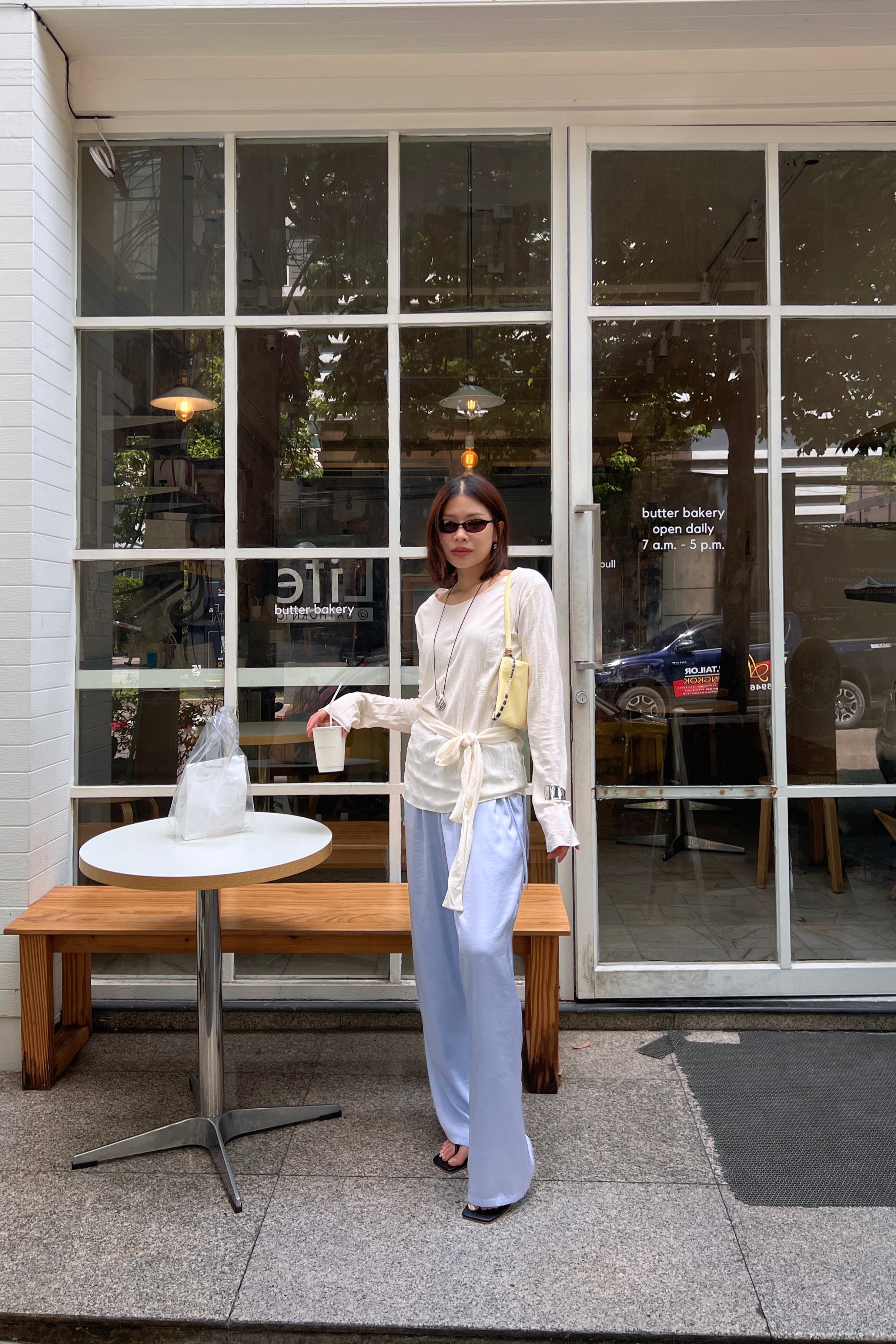 Yuna wrinkled longsleeve blouse with tie