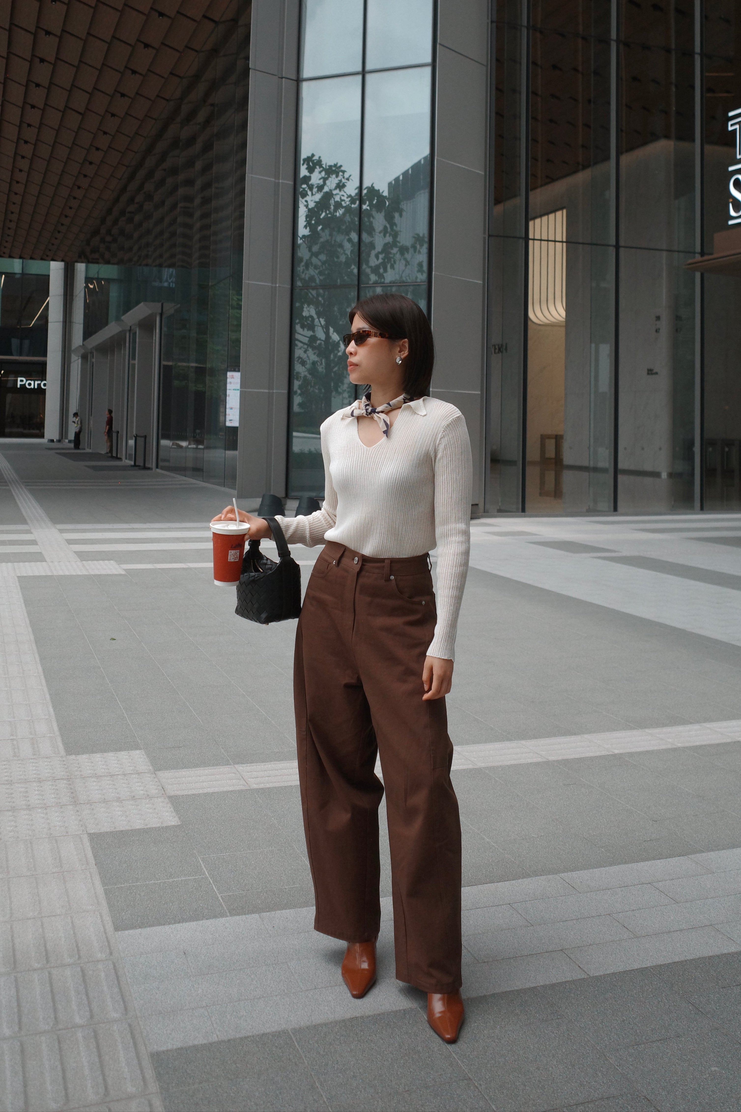 lapel linen knit long sleeve top