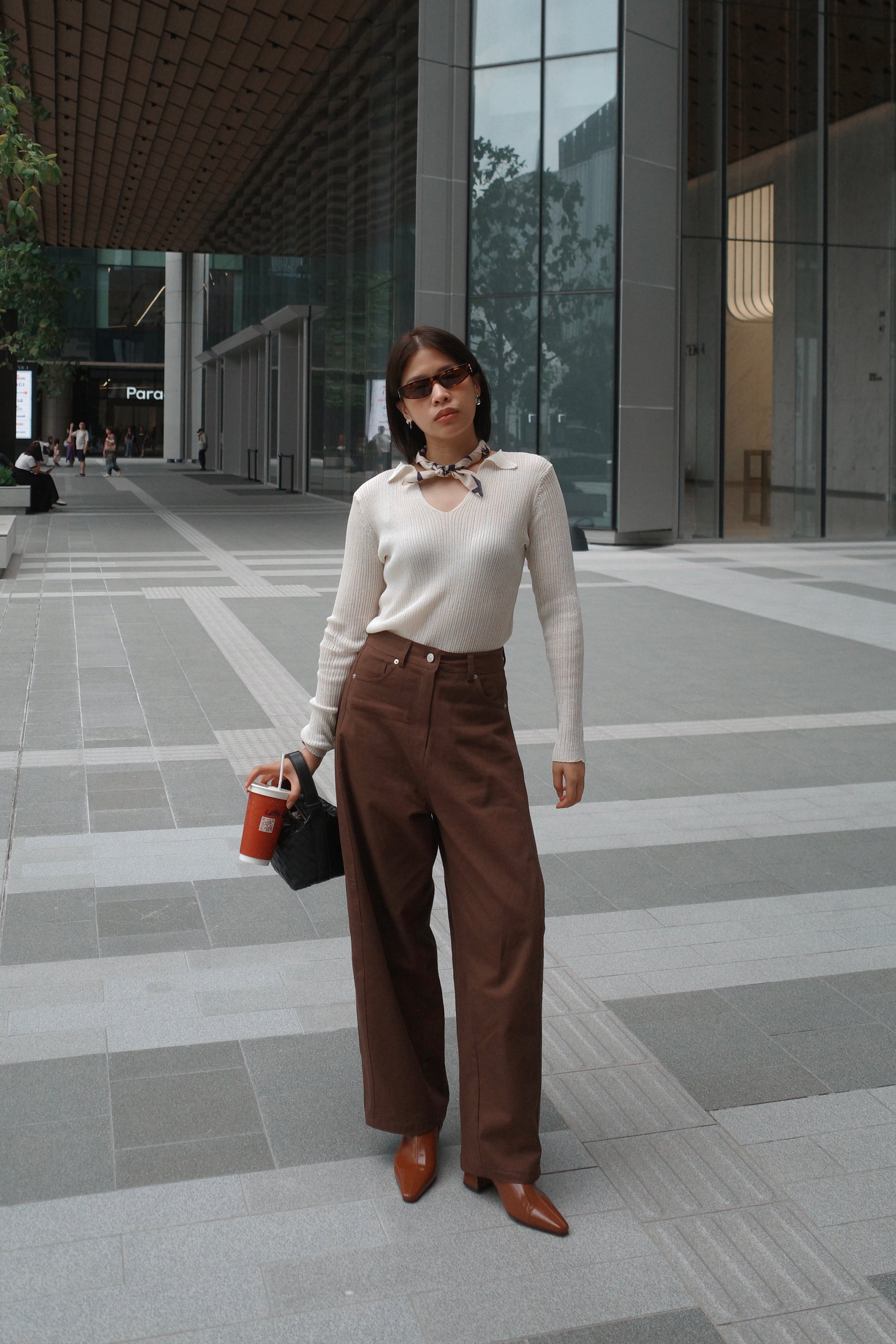 lapel linen knit long sleeve top