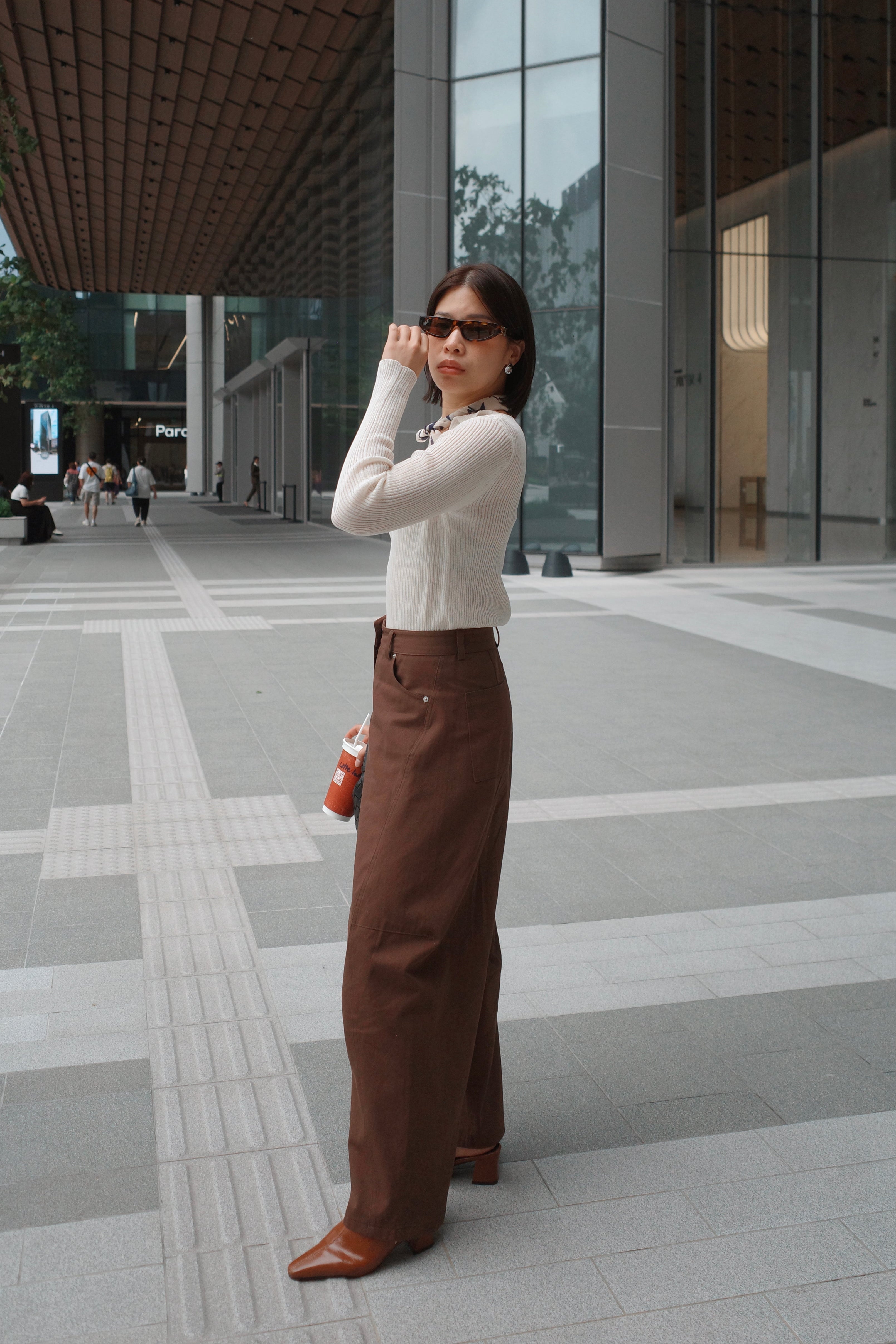 lapel linen knit long sleeve top