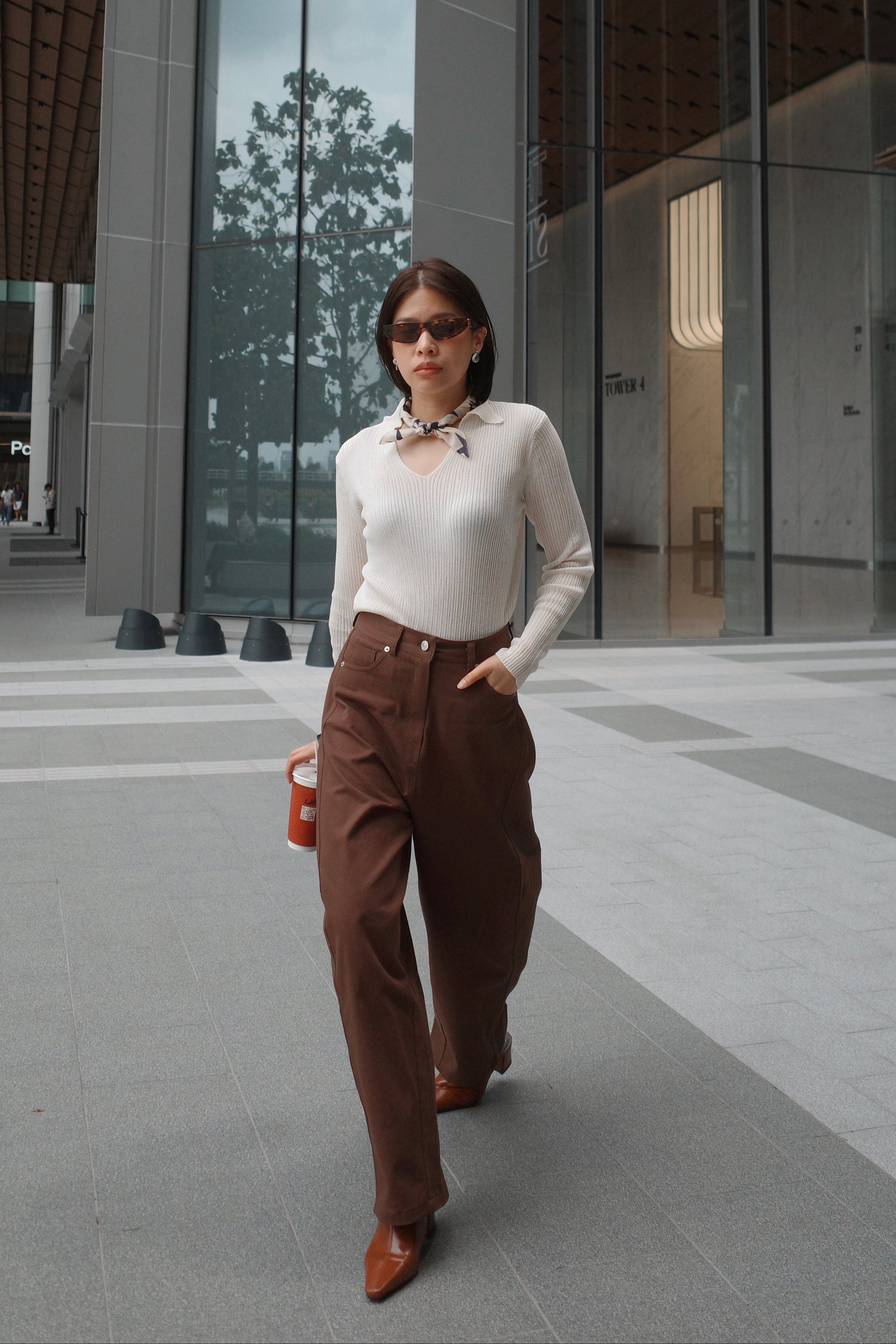lapel linen knit long sleeve top