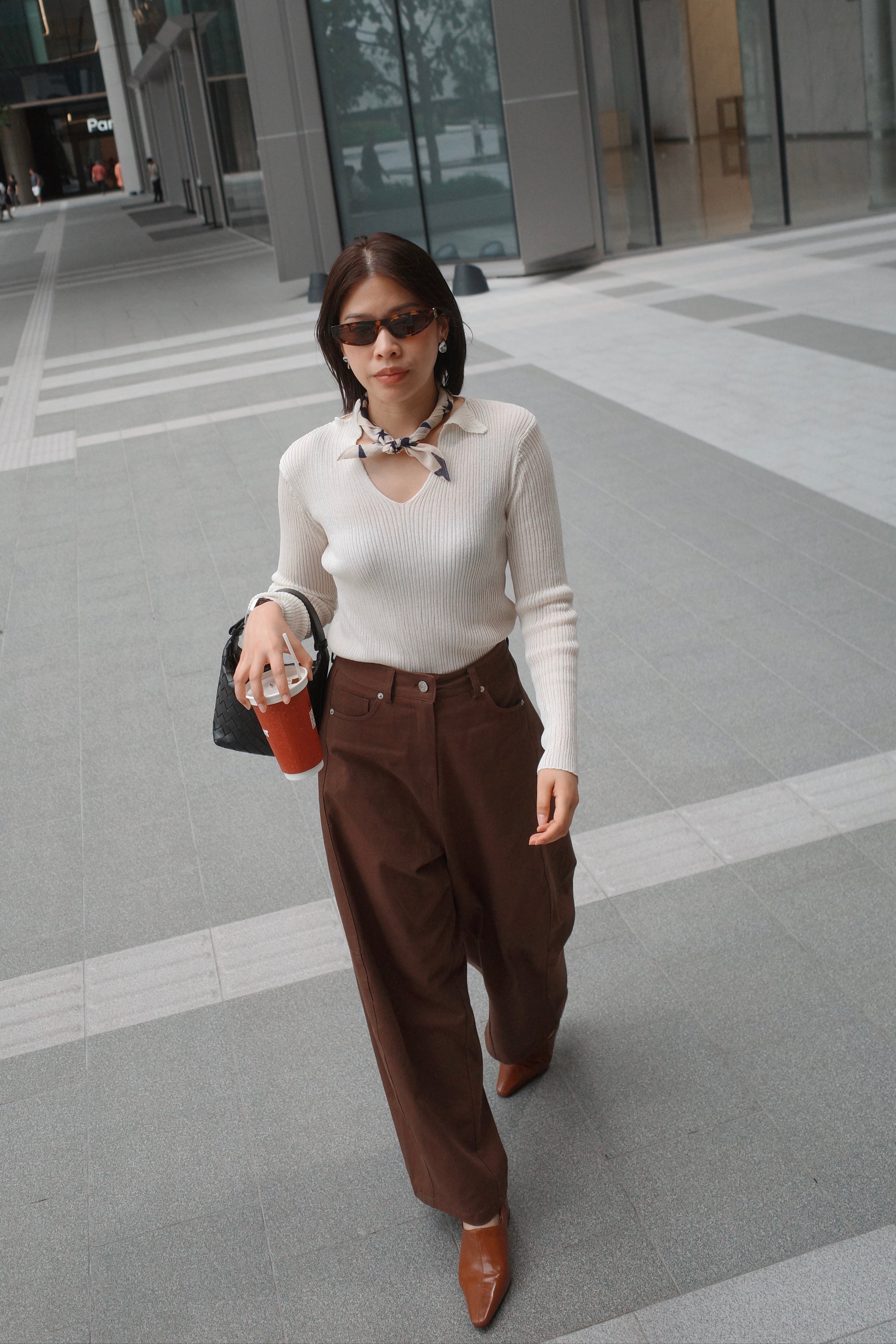 lapel linen knit long sleeve top