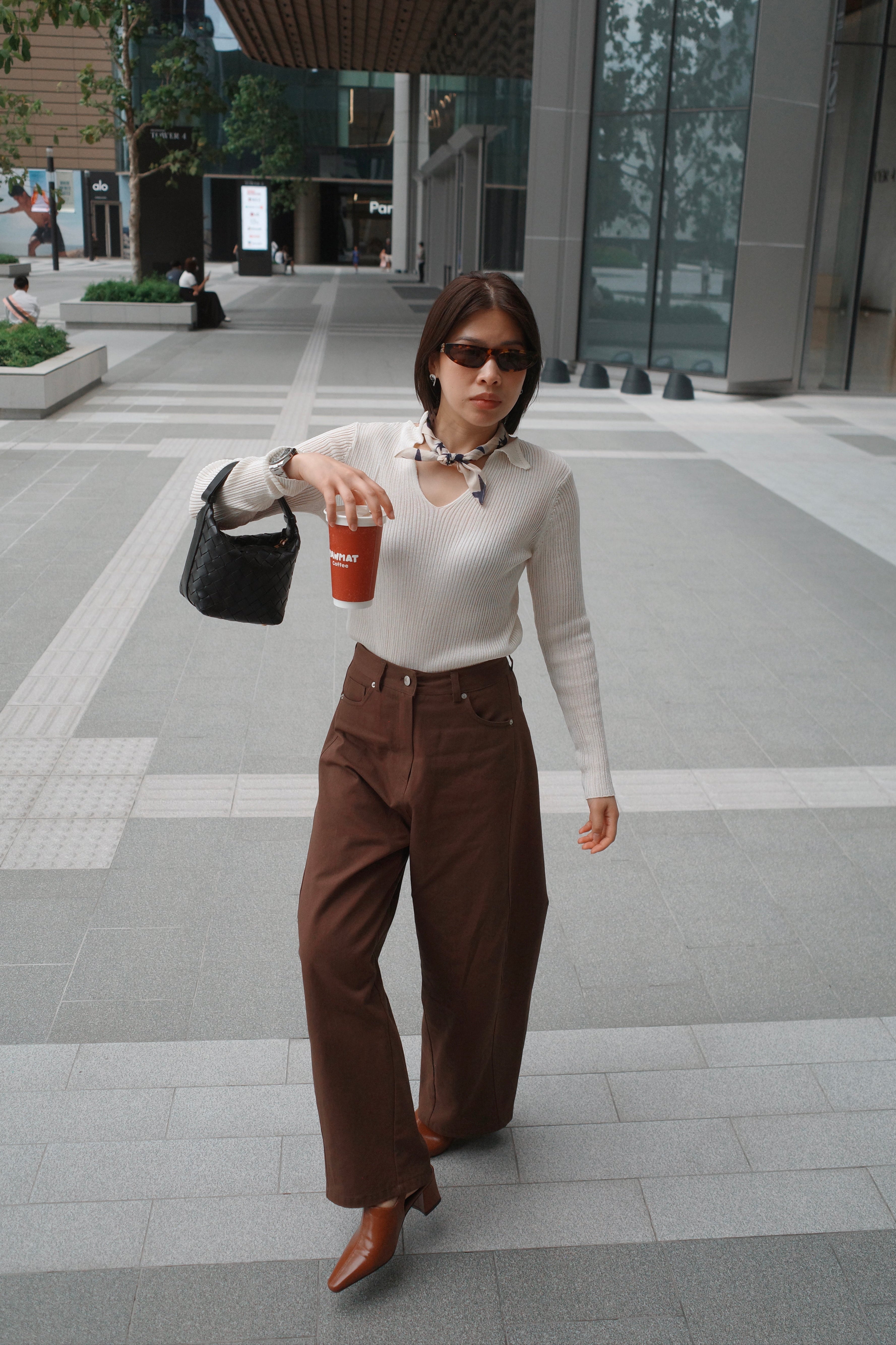 lapel linen knit long sleeve top