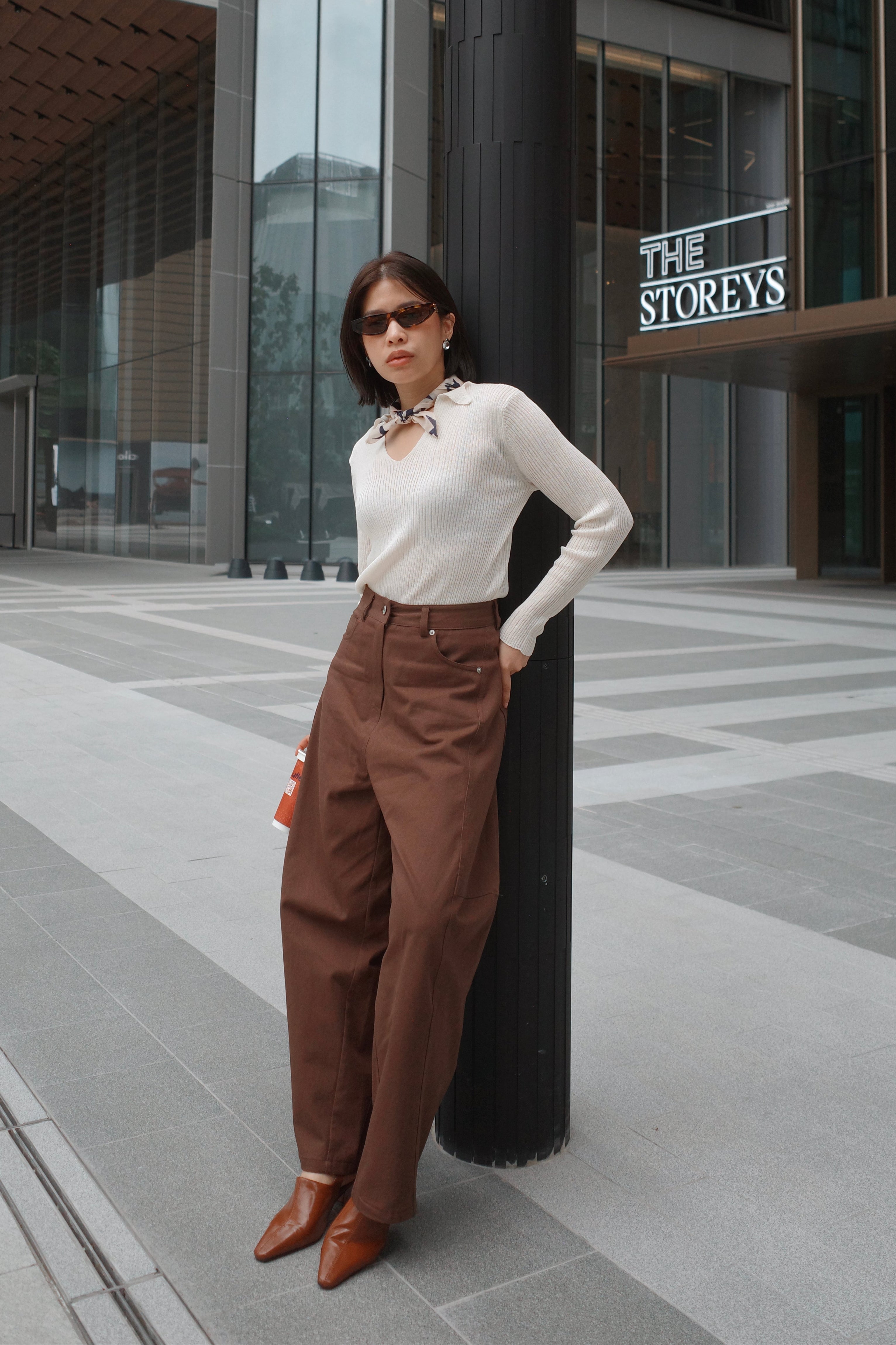 lapel linen knit long sleeve top