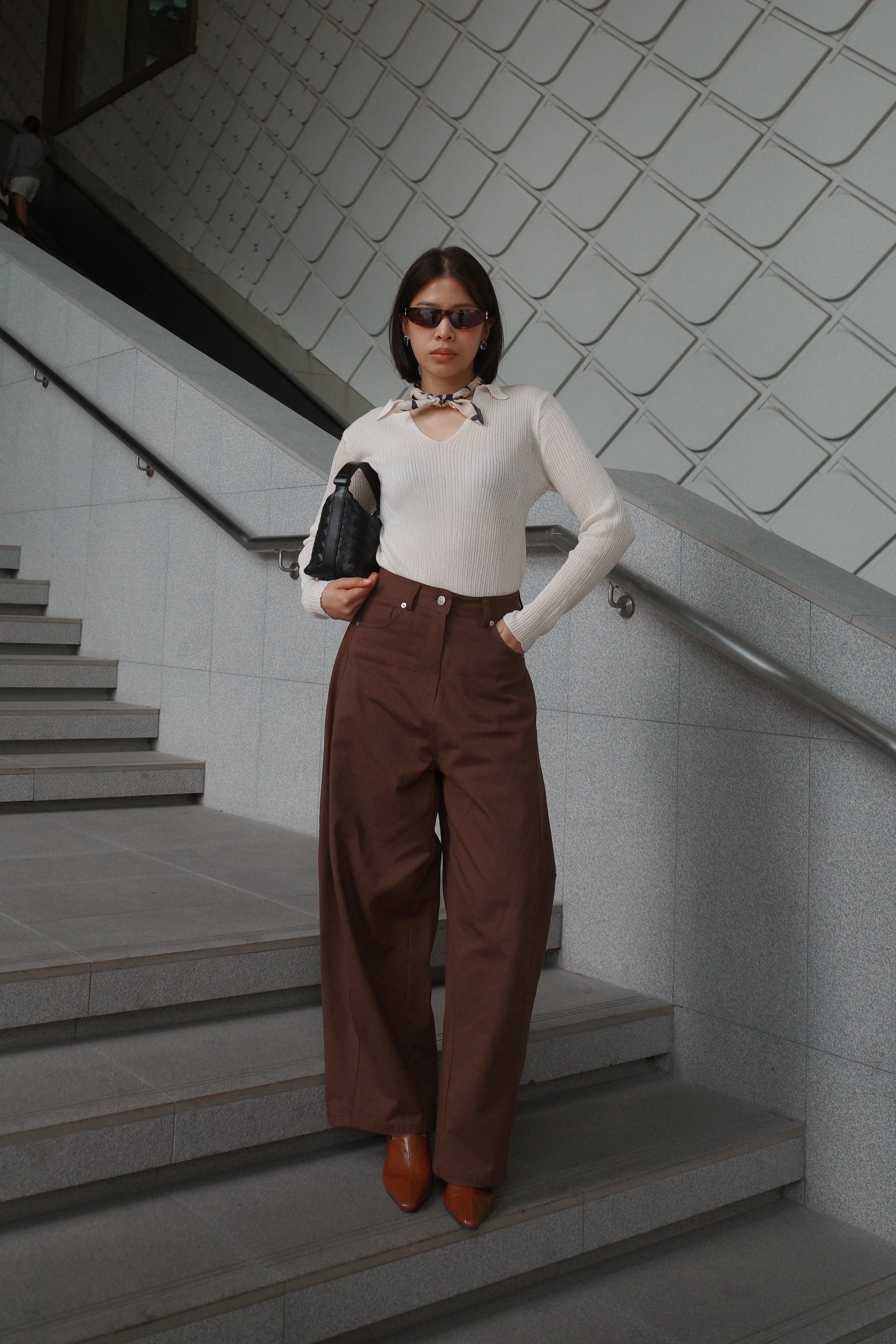 lapel linen knit long sleeve top